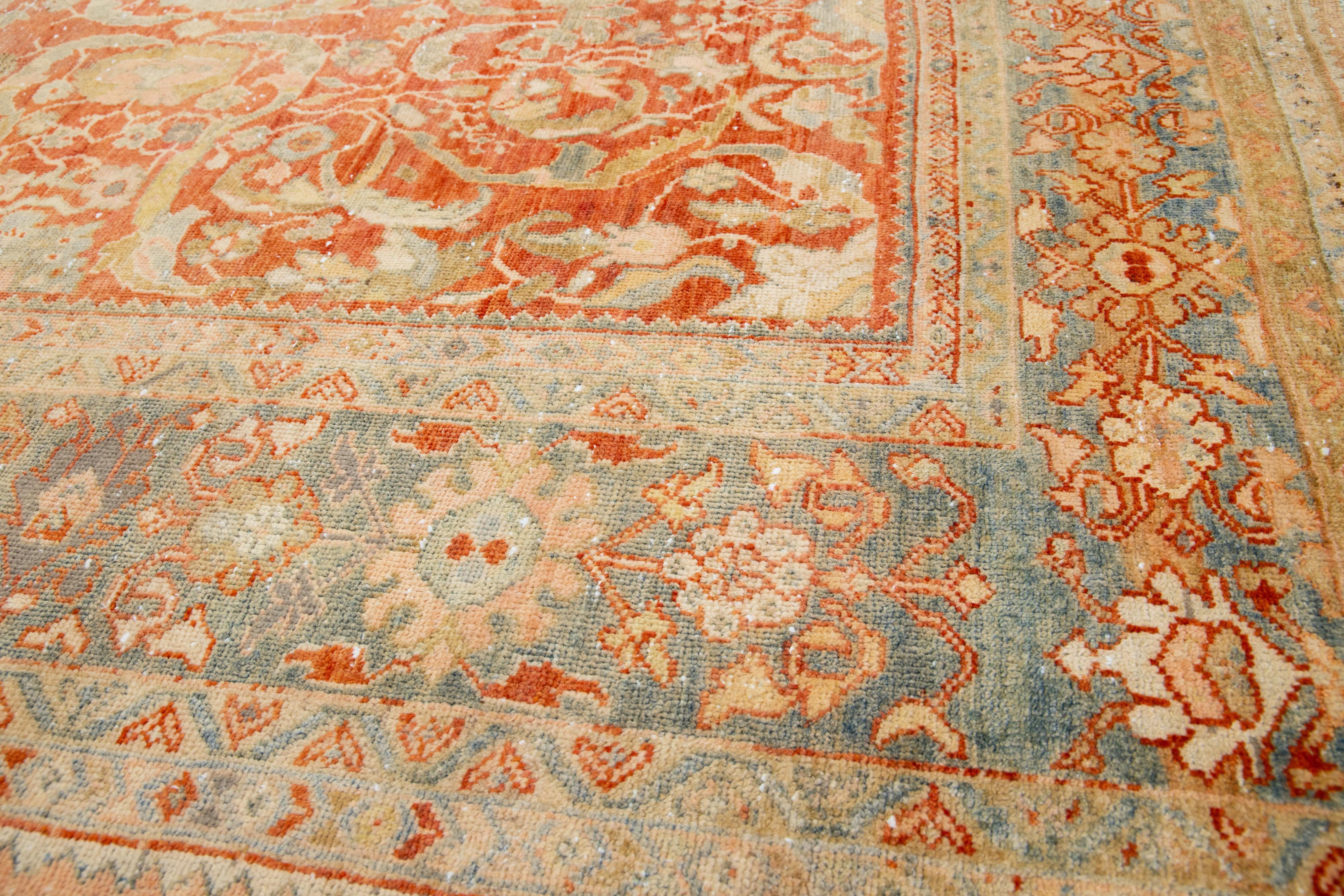 1920s Antique Persian Heriz Wool Rug In Rust With Allover Floral Design  For Sale 2