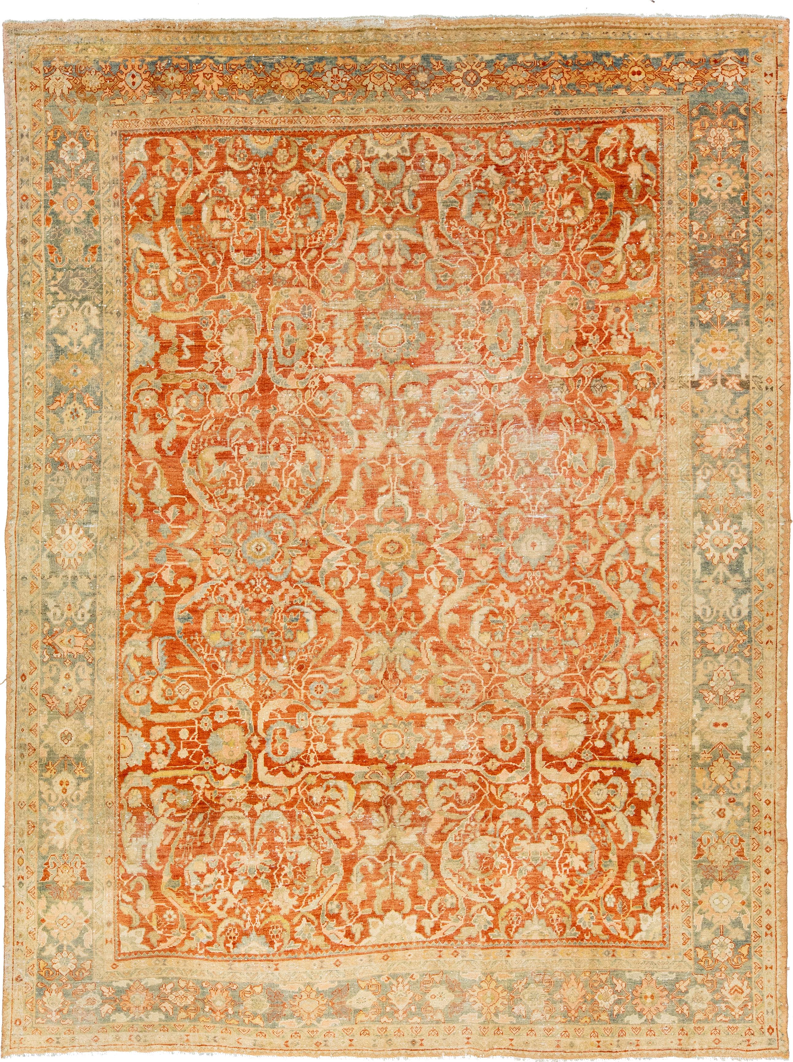 1920s Antique Persian Heriz Wool Rug In Rust With Allover Floral Design  For Sale 3