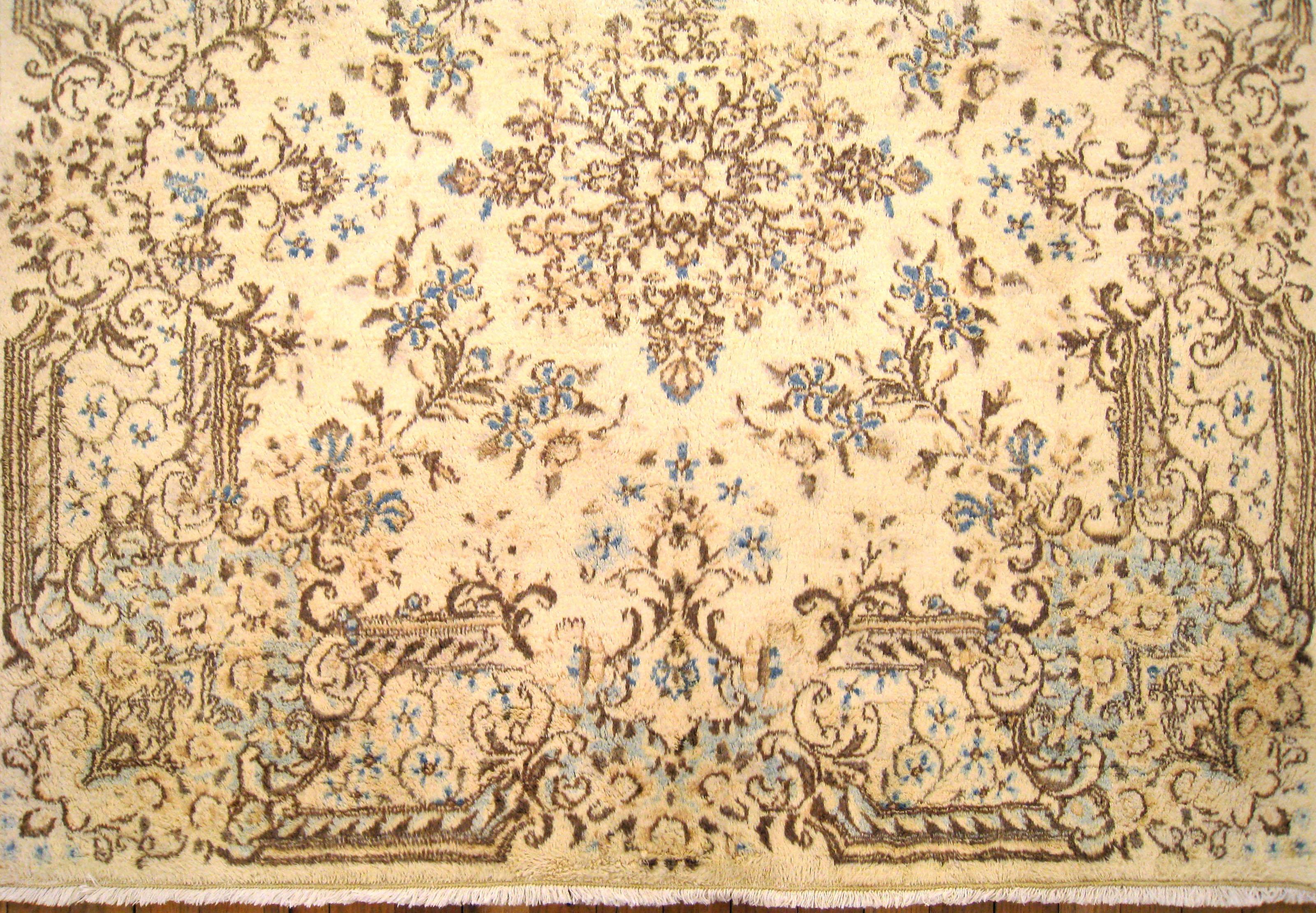 Hand-Knotted Antique Persian Kerman Oriental Rug, in Small Square Size, with Floral Design For Sale