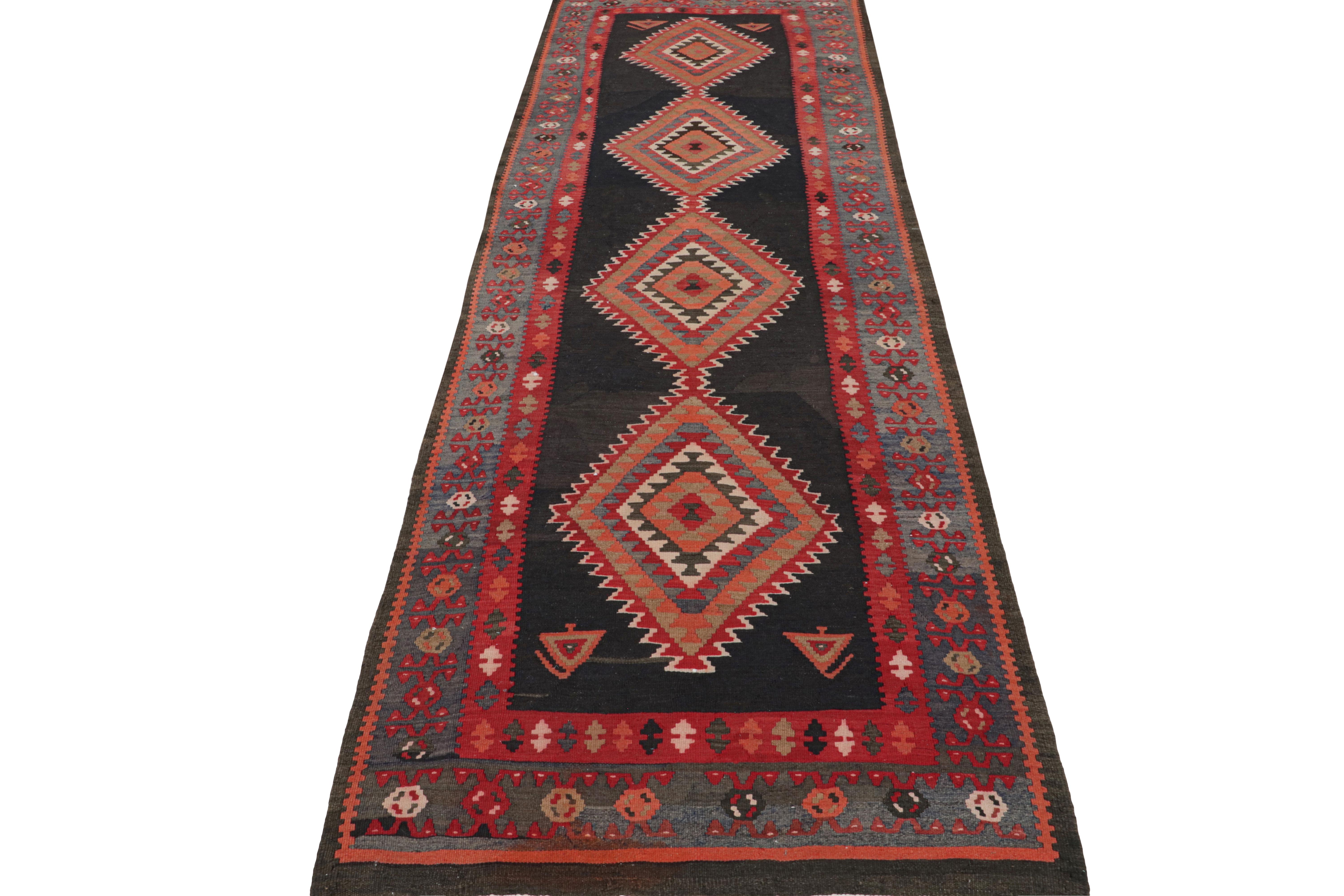 Hand-Knotted 1920s Antique Persian Kilim in Black, Red and Blue Tribal pattern by Rug & Kilim For Sale