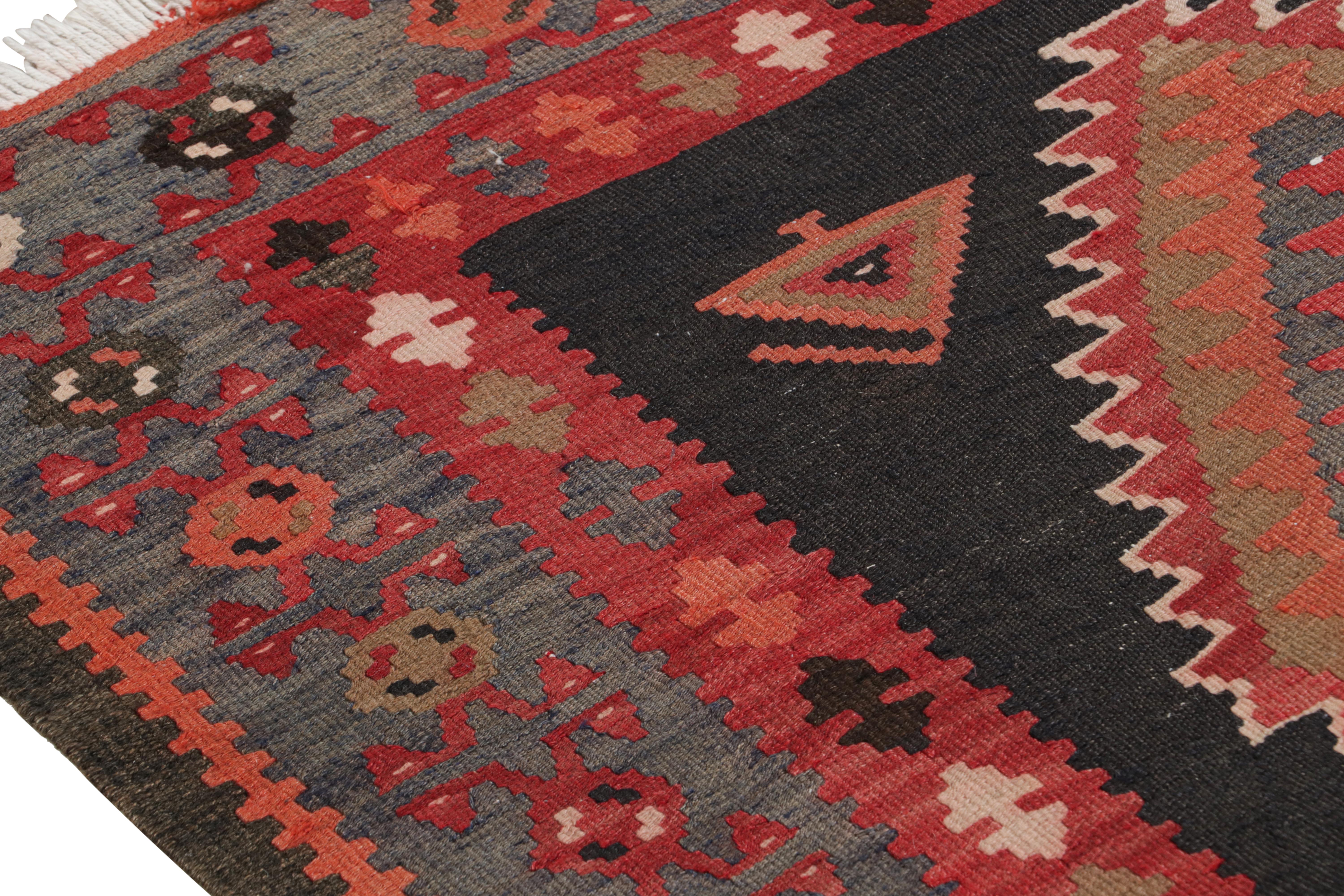 Early 20th Century 1920s Antique Persian Kilim in Black, Red and Blue Tribal pattern by Rug & Kilim For Sale