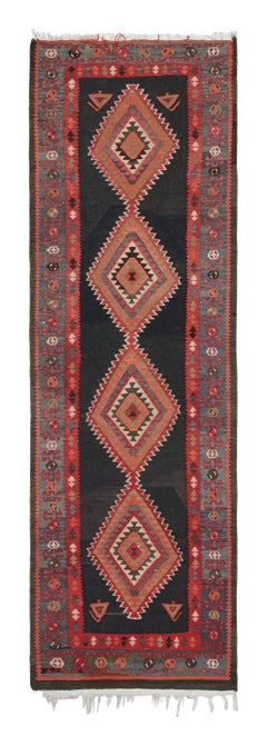 1920s Antique Persian Kilim in Black, Red and Blue Tribal pattern by Rug & Kilim