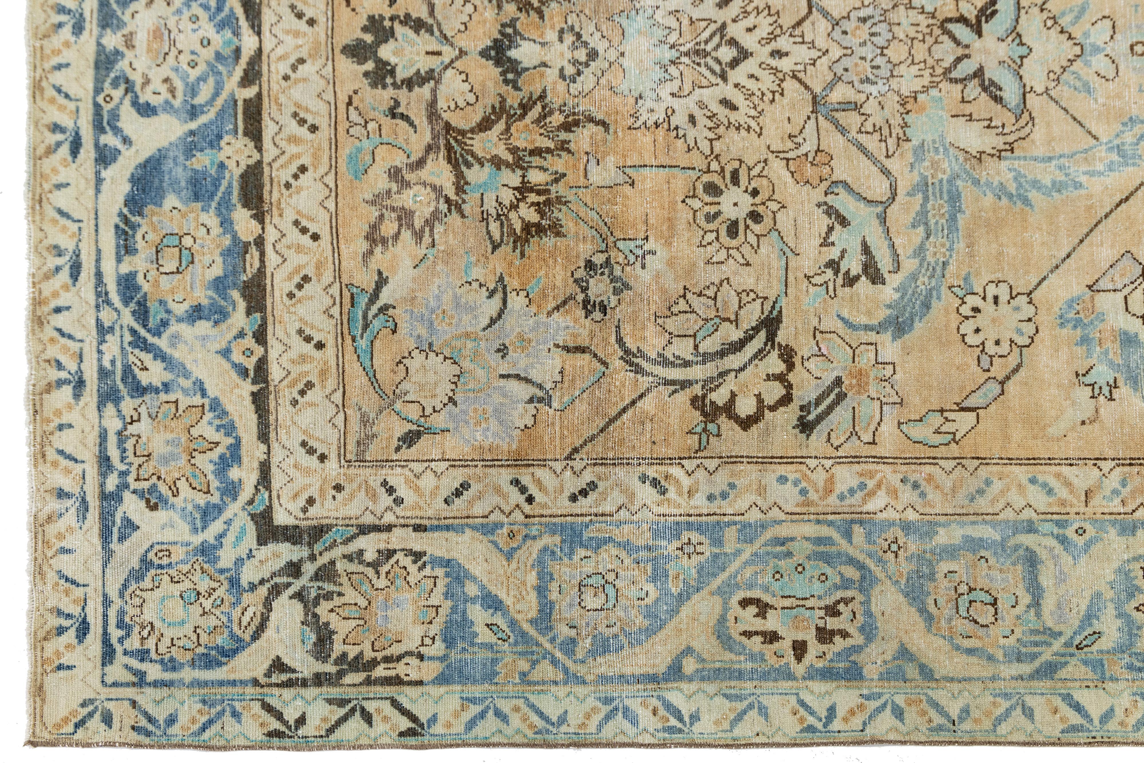 20ième siècle Tapis persan ancien des années 1920, Malayer, à motifs floraux, en laine, de couleur havane en vente