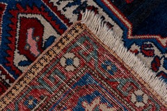 1920s Antique Persian Malayer Rugm Ivory & Navy Field, Red & Royal Blue Borders