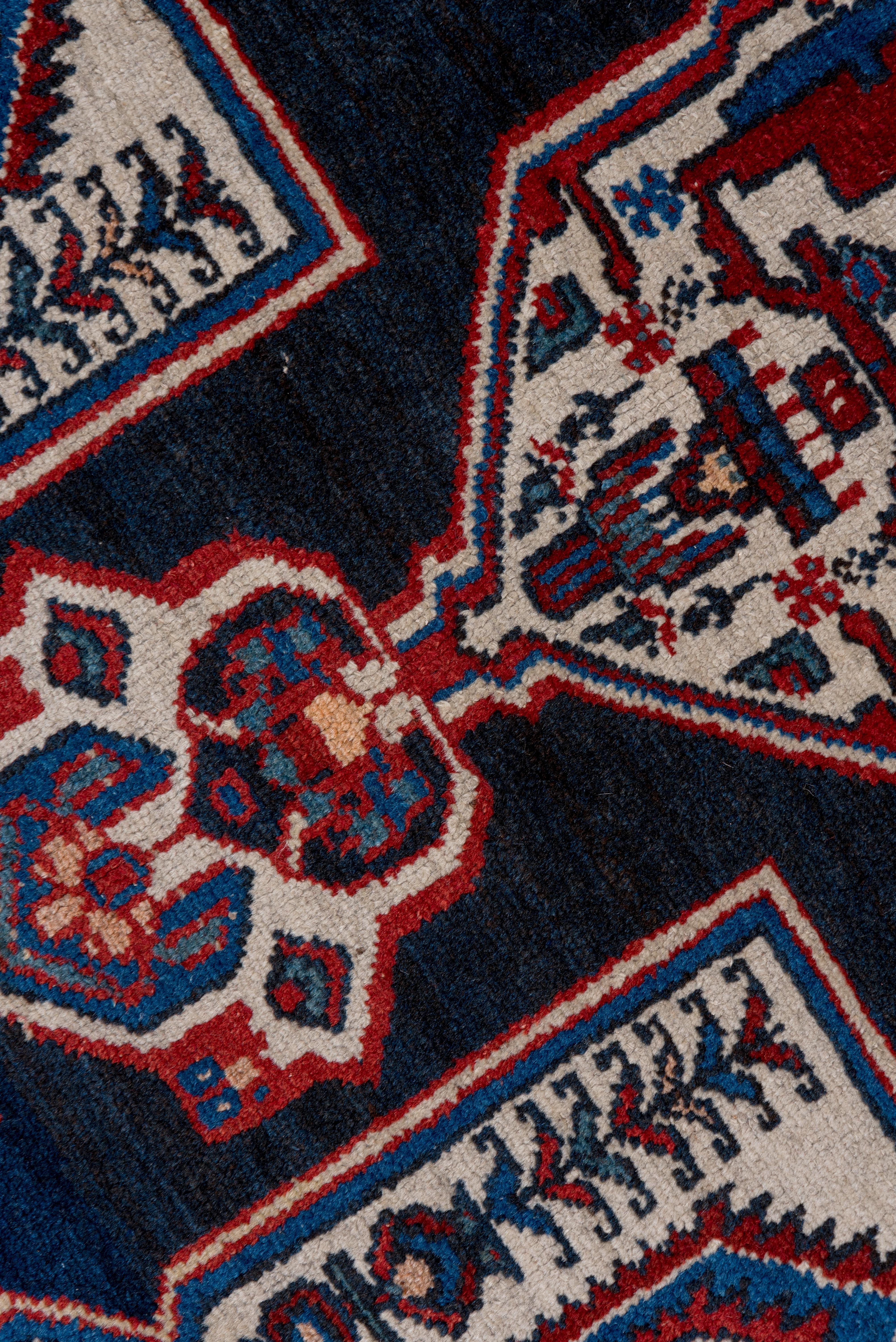 Wool 1920s Antique Persian Malayer Rugm Ivory & Navy Field, Red & Royal Blue Borders For Sale