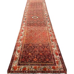 Tapis de passage persan antique en laine de Malayer des années 1920, tapis tribal tissé à la main, 3'4" x 12'7"