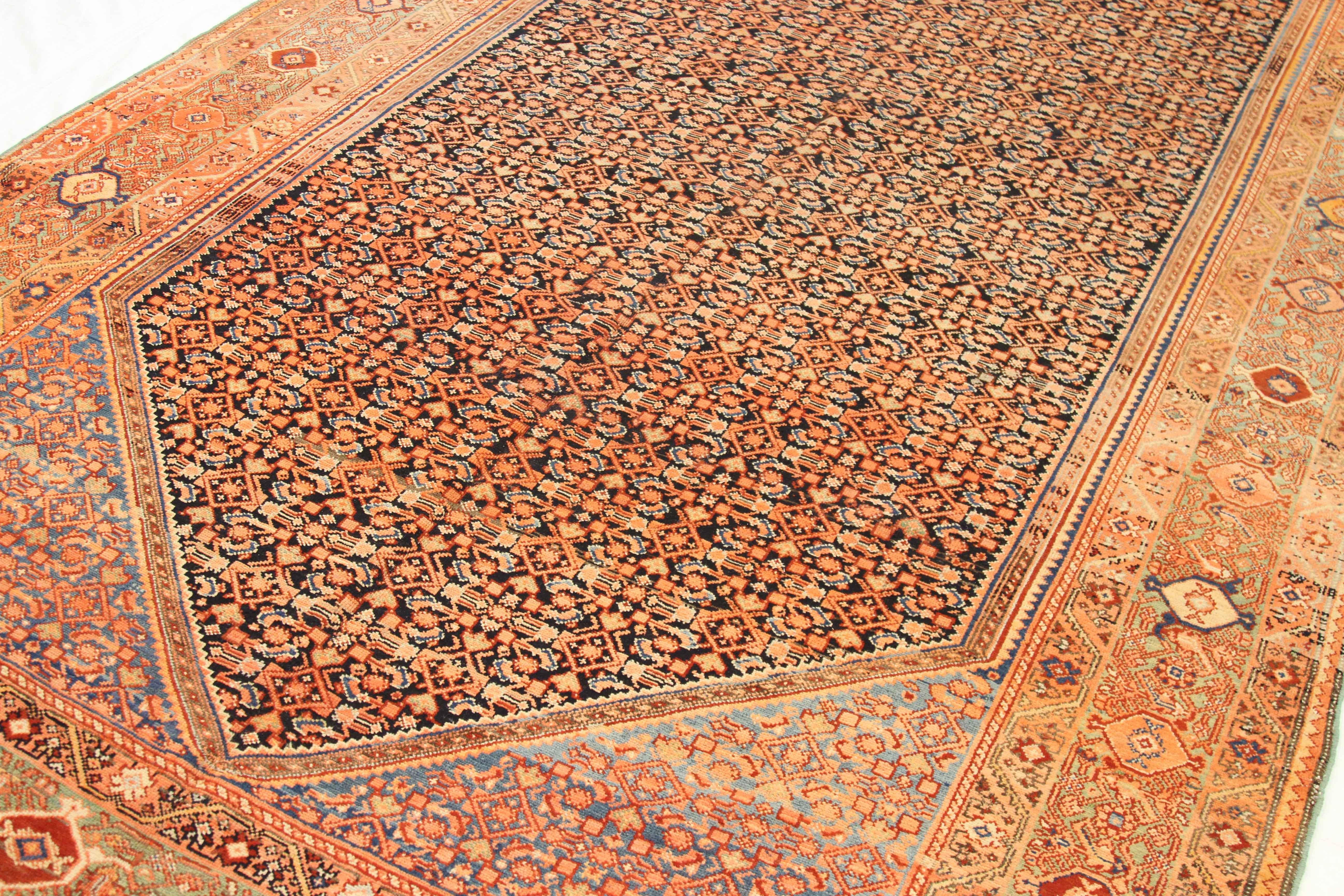 Hand-Knotted 1920s Antique Persian Rug Malayer Design with Rust and Black Motif For Sale