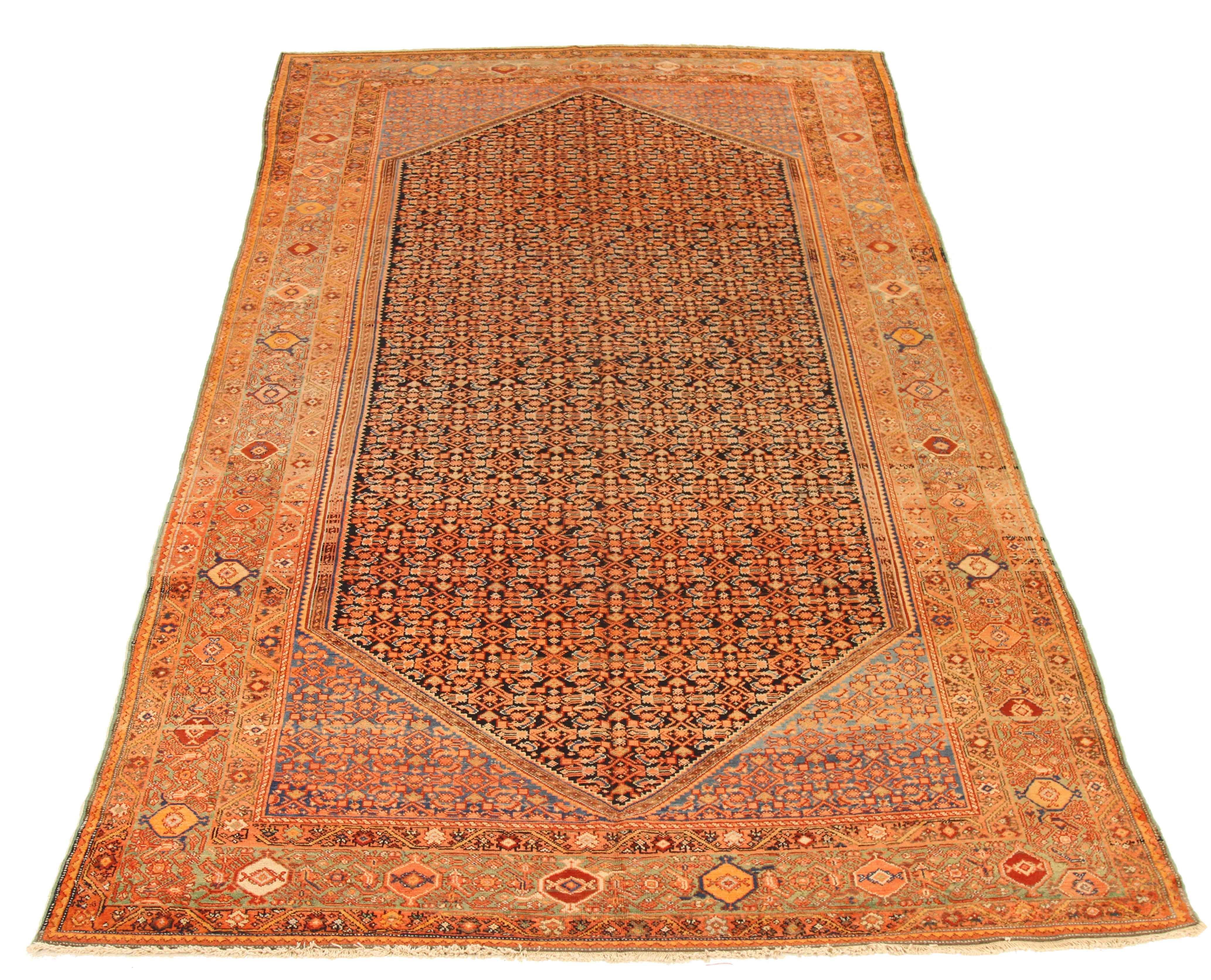 1920s Antique Persian Rug Malayer Design with Rust and Black Motif In Excellent Condition For Sale In Dallas, TX