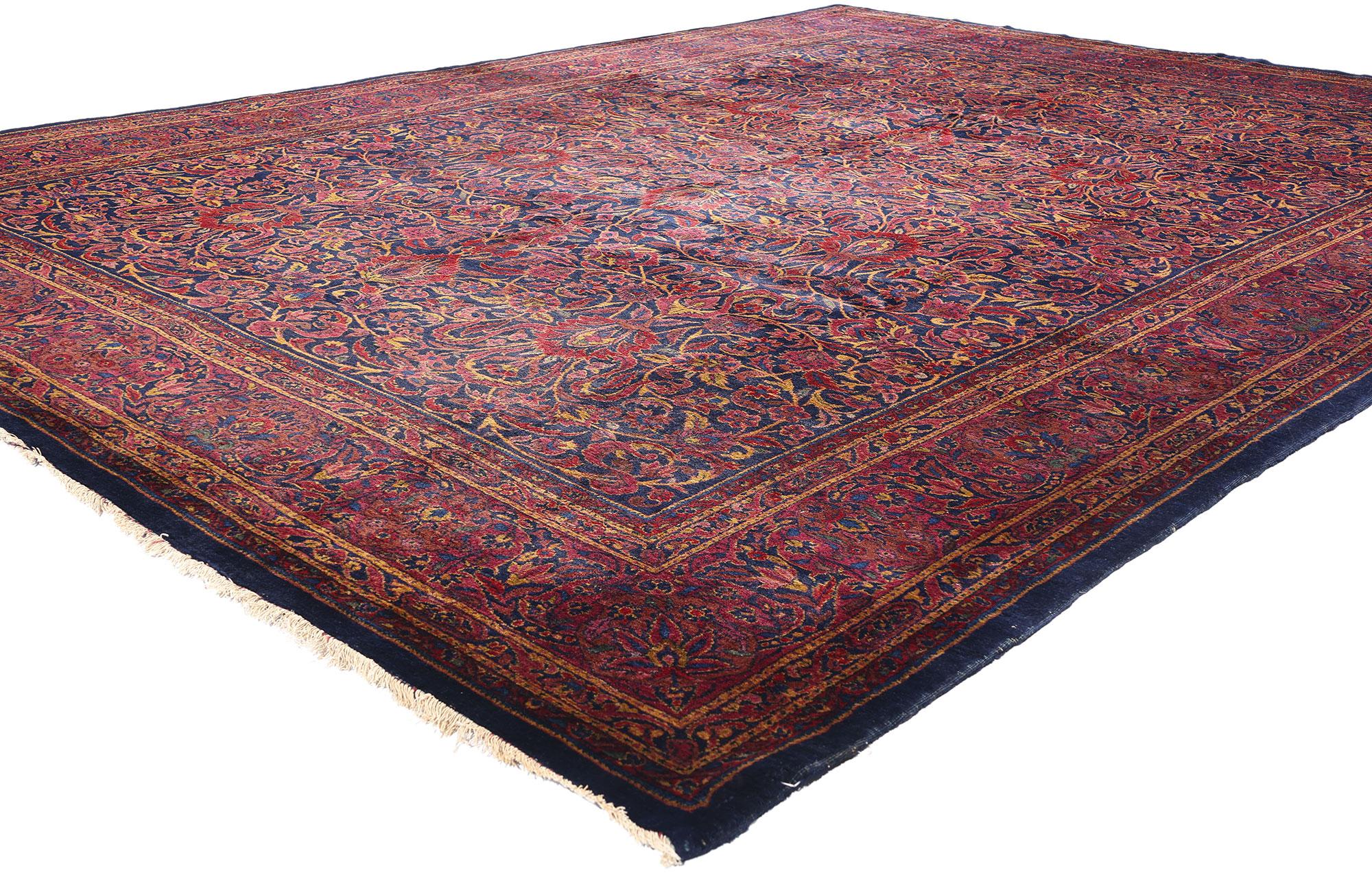 79151 Antique Persian Sarouk Rug, 09'00 x 12'00. This exquisite hand-knotted wool antique Persian Sarouk rug is a magnificent example of the enduring artistry and craftsmanship that defines Persian rug weaving. Originating from the renowned Sarouk