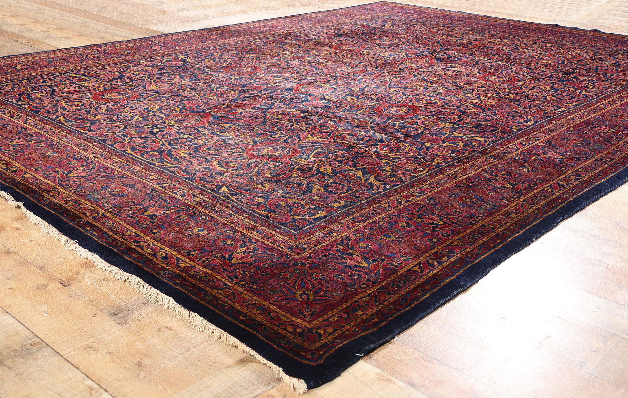 Wool 1920's Antique Persian Sarouk Carpet with Timeless Traditional Style For Sale