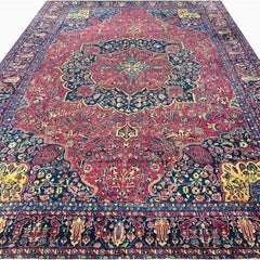 1920s Antique Persian Sarouk Wool Area Rug with Floral Motifs, 11'9" x 16'4"