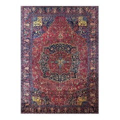 1920s Antique Persian Sarouk Wool Area Rug with Floral Motifs, 11'9" x 16'4"