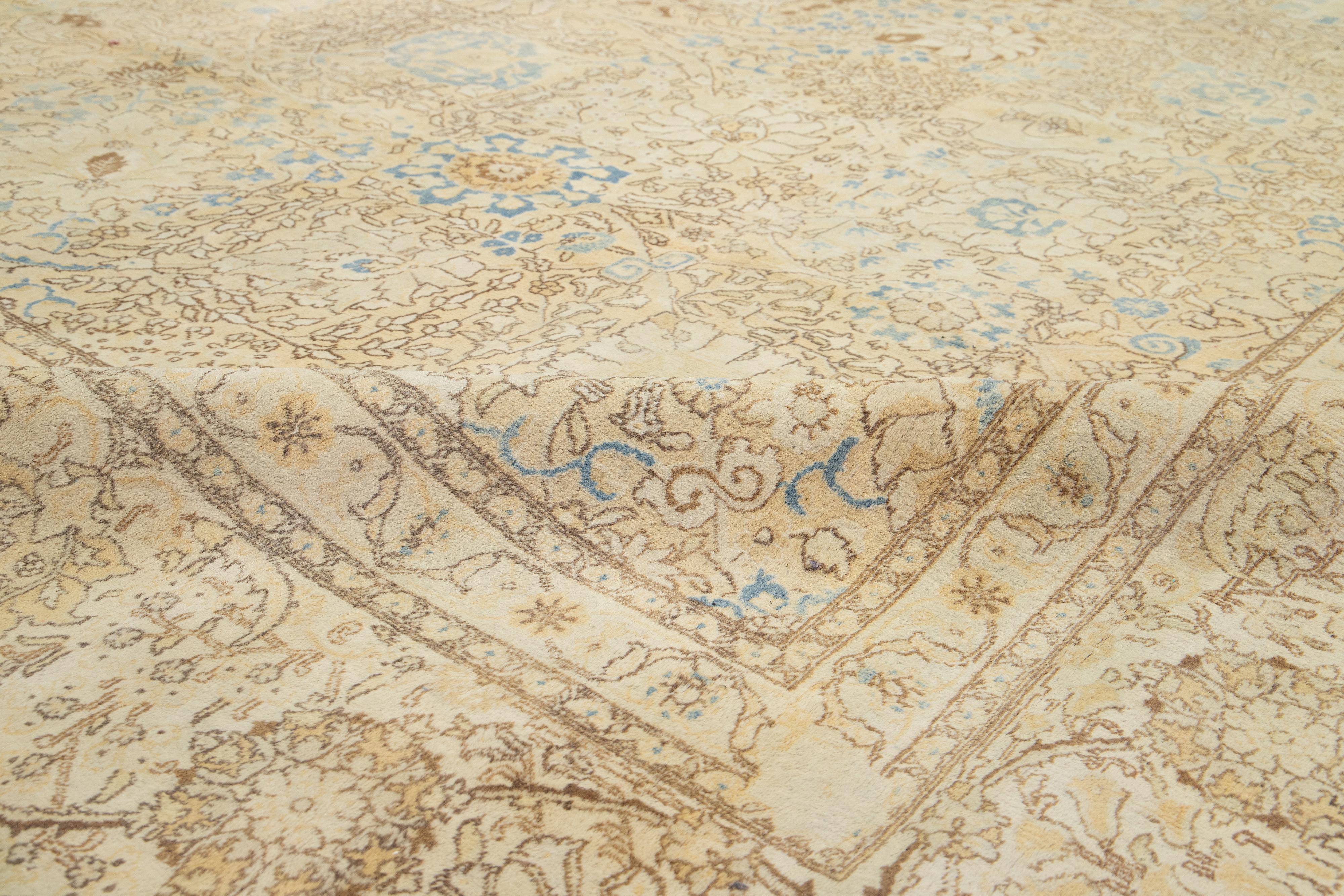 1920s Antique Persian Tabriz Beige Wool Rug With Allover Floral Pattern For Sale 5