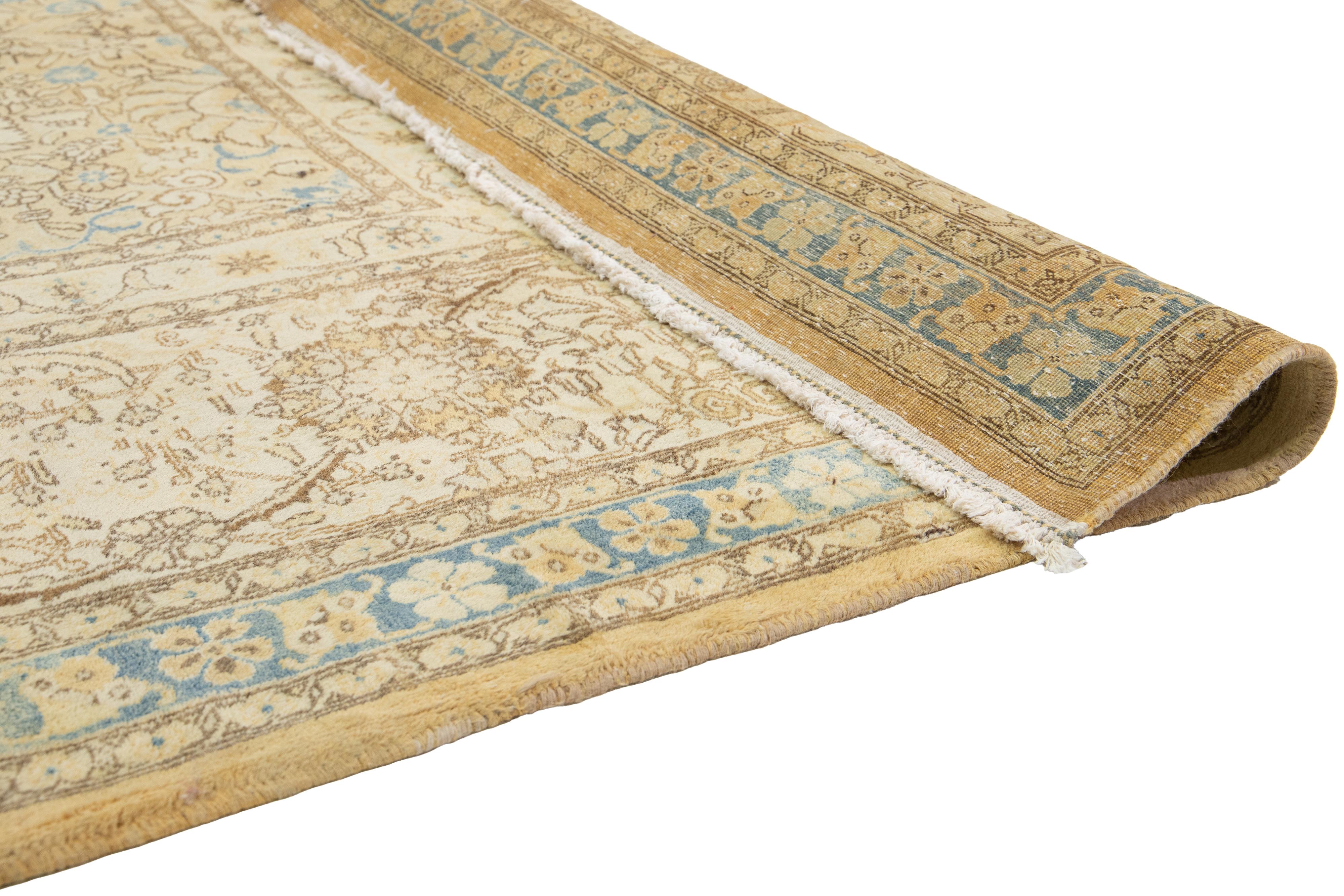 20th Century 1920s Antique Persian Tabriz Beige Wool Rug With Allover Floral Pattern For Sale