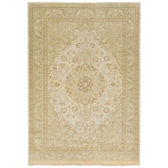 Antiquités des années 1920 - Tapis persan en laine Tabriz à motifs floraux en beige