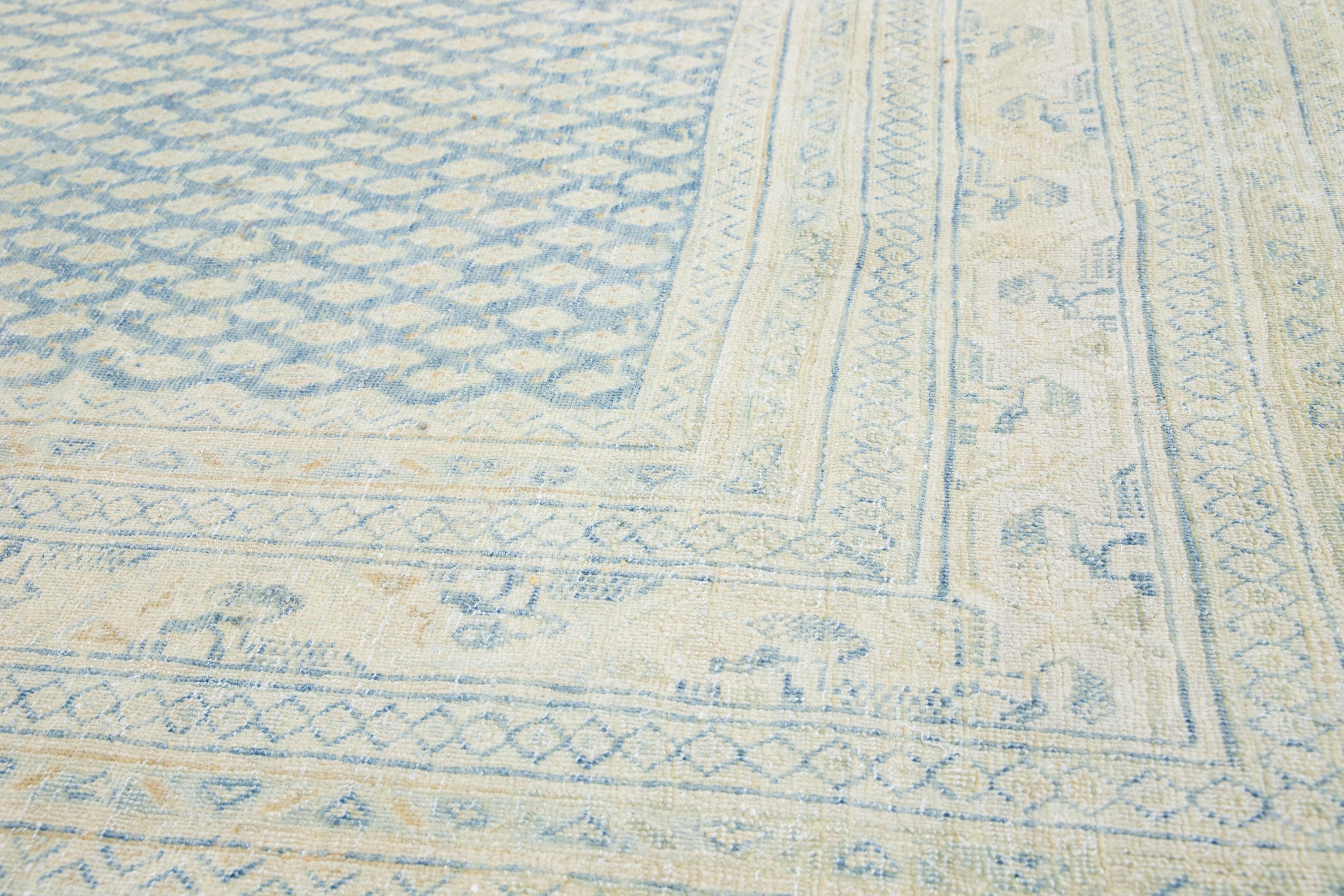 1920s Antique Persian Tabriz Wool Rug Featuring a Blue and Beige Allover Pattern For Sale 4
