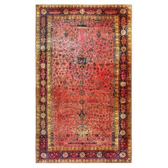 1920s Antique Pink Floral Grand-Scale Formal Knotted Silk Wool Kashan Carpet Rug