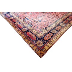 1920s Antique Pink Floral Grand-Scale Formal Persian Silk Wool Kashan Carpet Rug