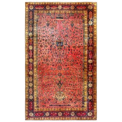 1920s Antique Pink Floral Grand-Scale Formal Persian Silk Wool Kashan Carpet Rug