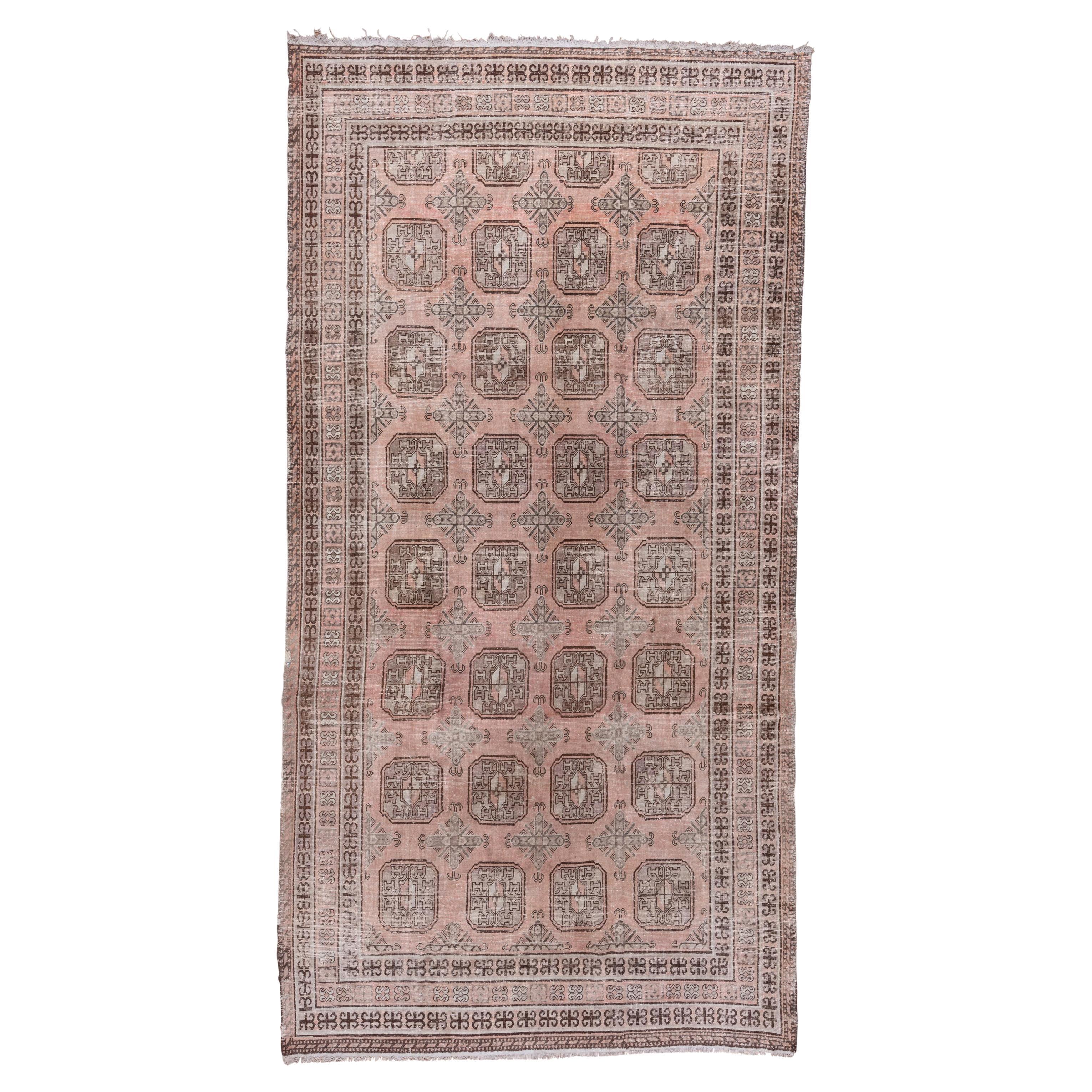 1920s Antique Pink Khotan Long Rug, All-Over Field, Ivory Accents For Sale