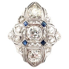 1920's Antique Platinum Filigree 2.02 Carat Diamond & Sapphire Ring