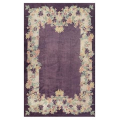 1920s Antique Purple Open Field Chinese Handknotted Art Deco Wool Room Size Rug
