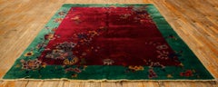 1920s Antique Red Bold Open Field Floral Modern Knotted Chinese Art Deco Rug