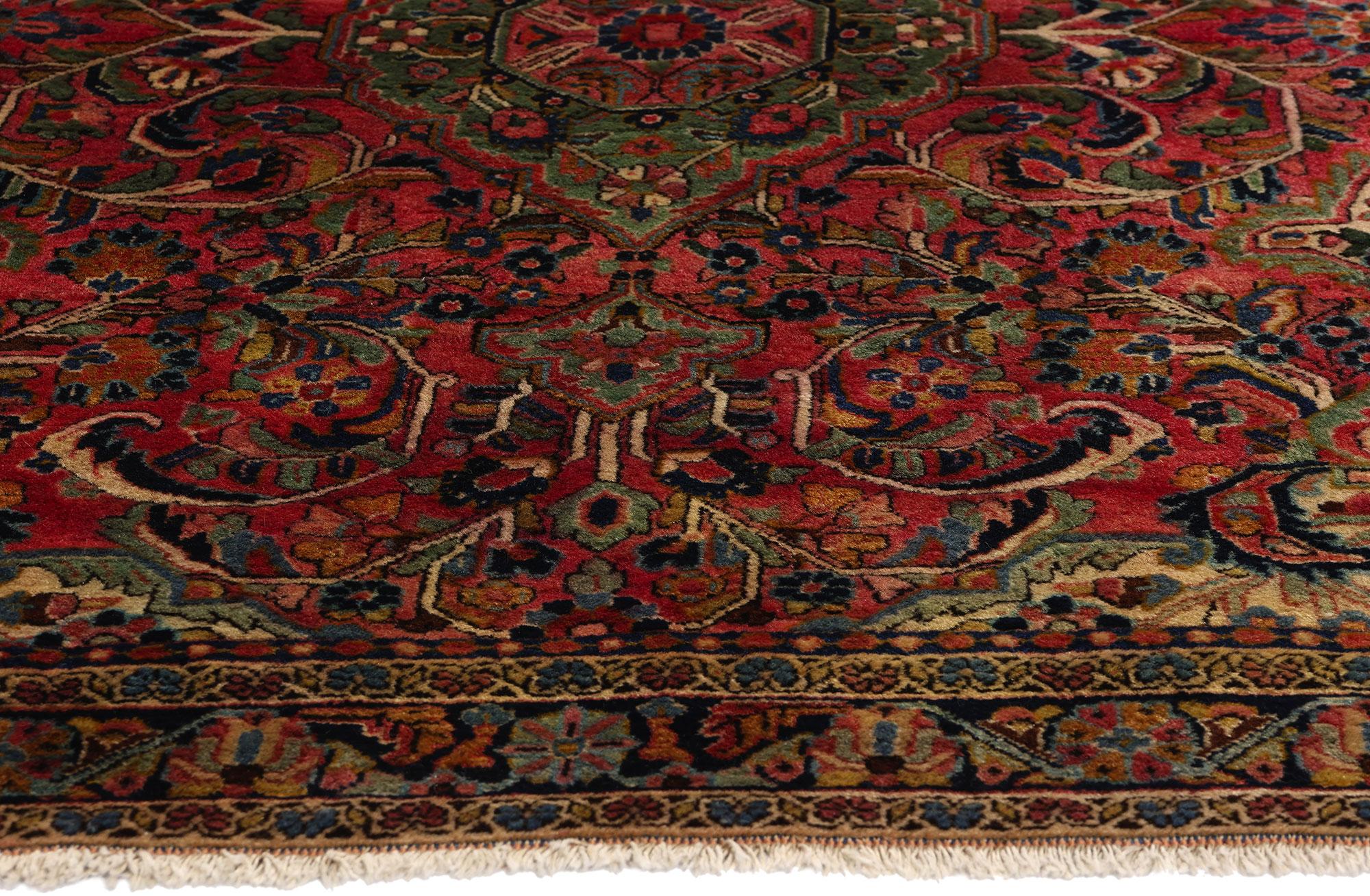 1920s Antique Red Persian Farahan Sarouk Wool Rug with Timeless Elegance In Good Condition For Sale In Dallas, TX