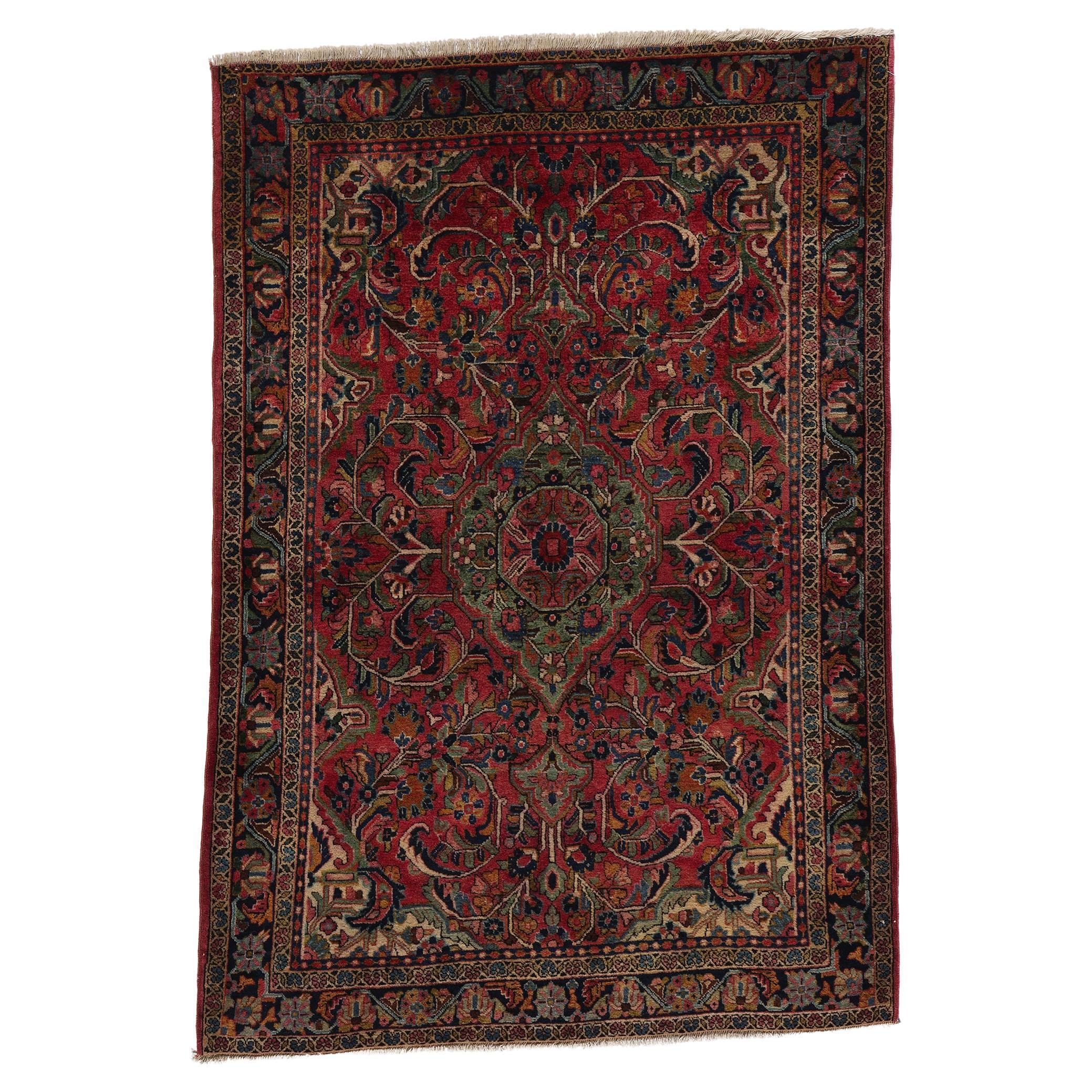 1920s Antique Red Persian Farahan Sarouk Wool Rug with Timeless Elegance For Sale