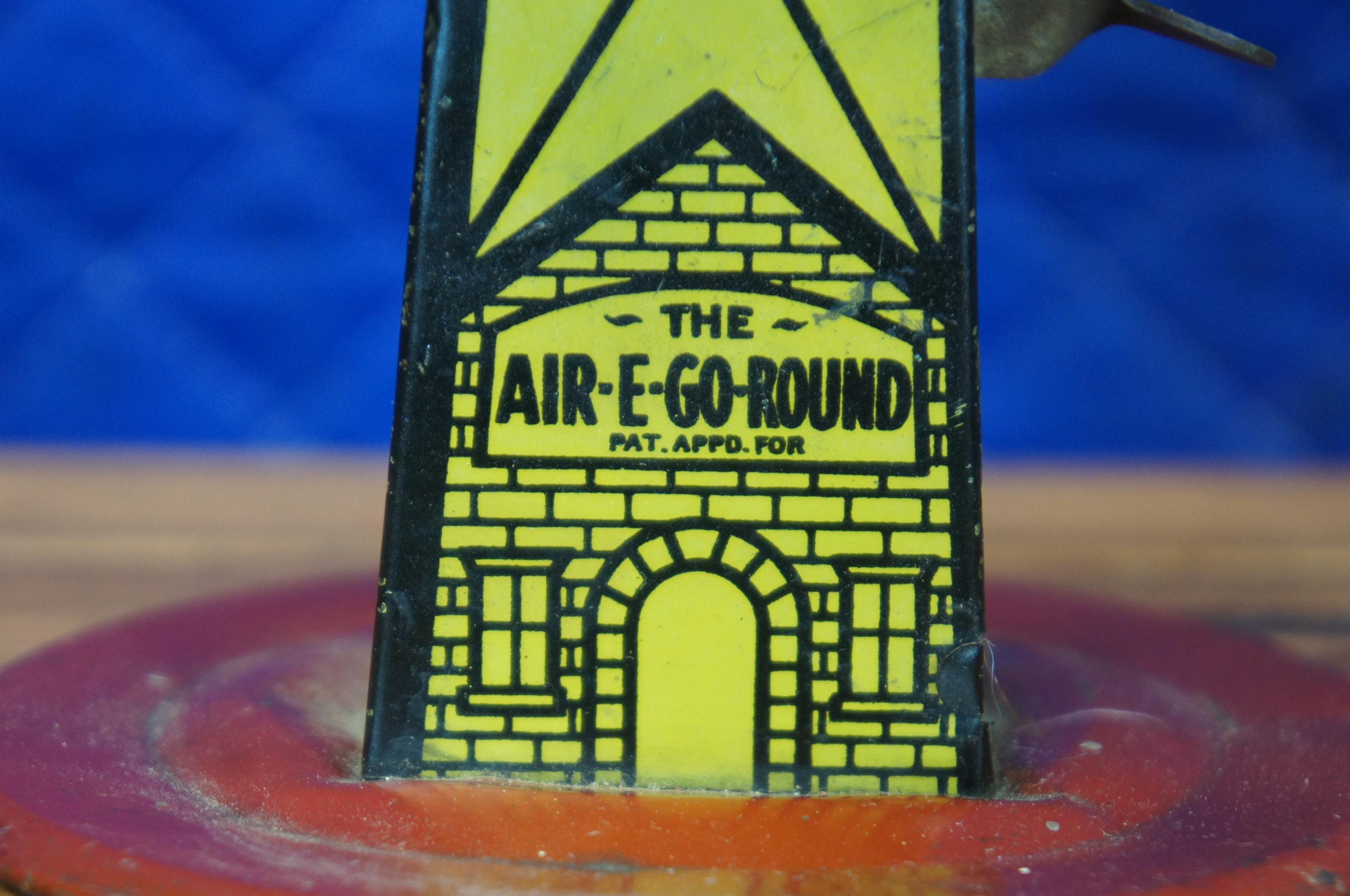 1920s Antique Reeves Mfg Air E Go Round Tin Litho Windup Flying Airplane Toy 2