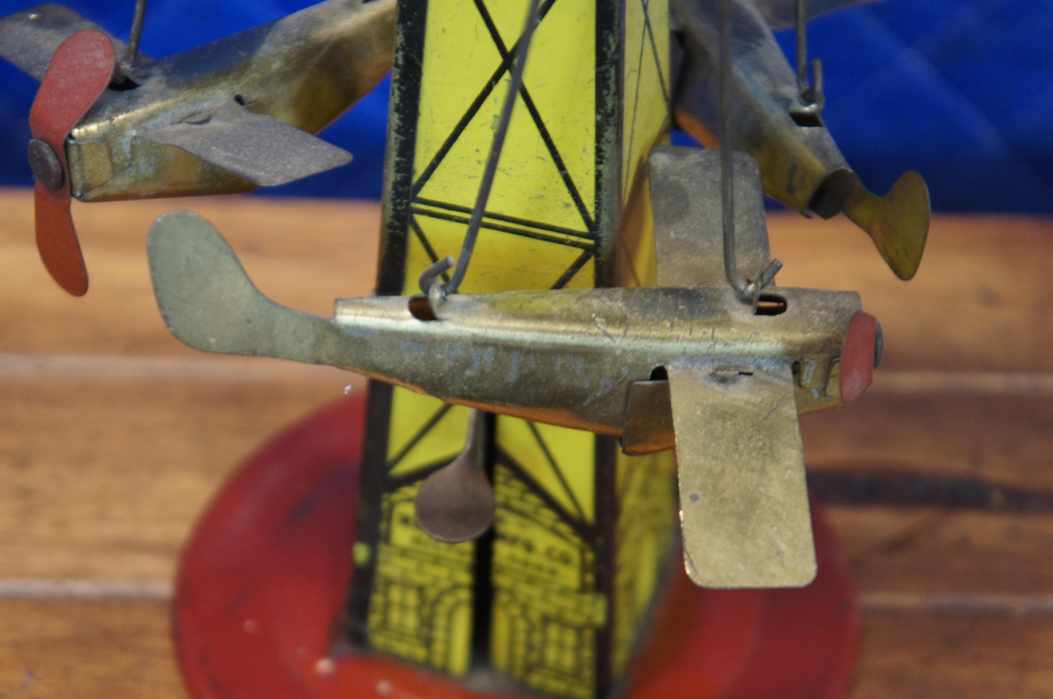 1920s Antique Reeves Mfg Air E Go Round Tin Litho Windup Flying Airplane Toy 4