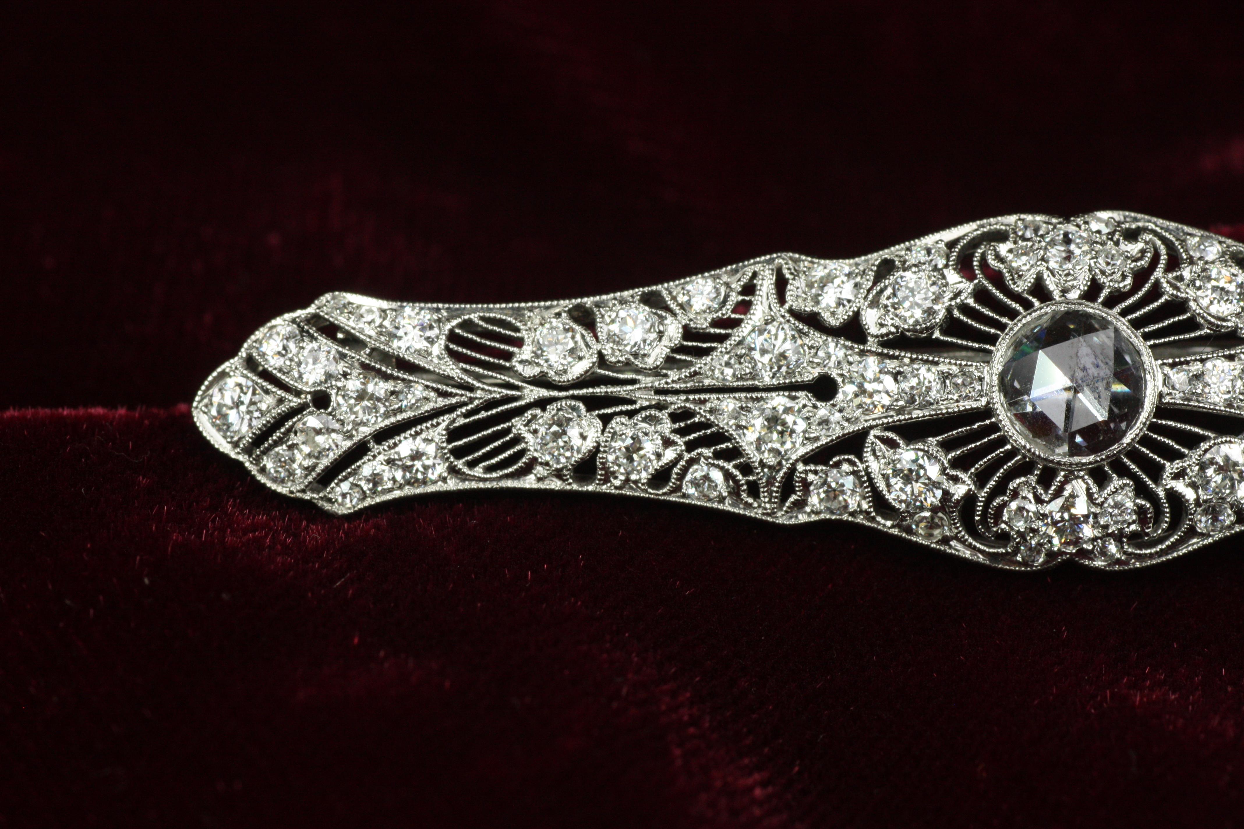 Femenino o masculino Broche de platino con diamantes talla rosa de los años 20 en venta