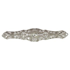 1920s Antique Rose Cut Diamond Platinum Brooch