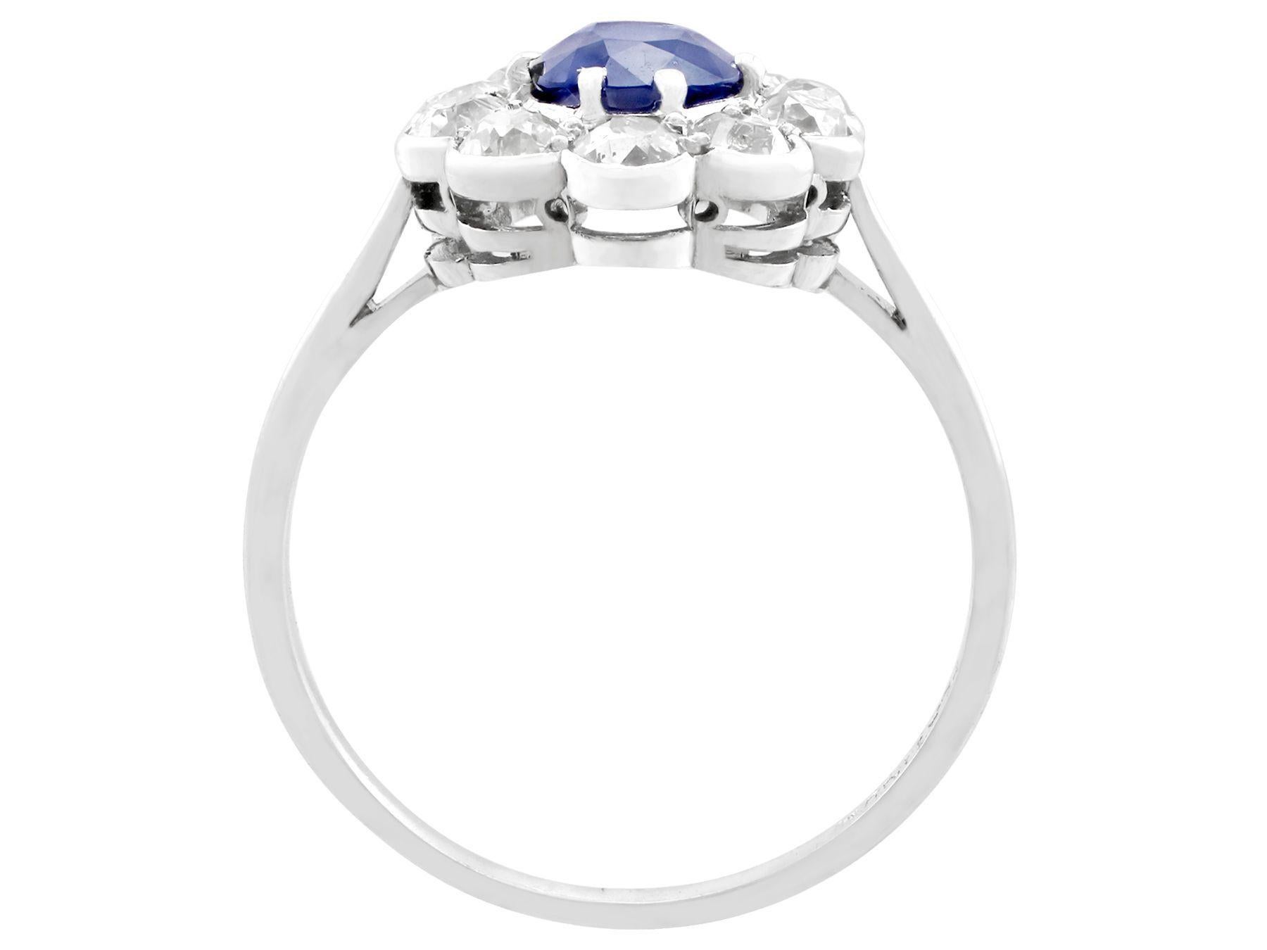 Women's or Men's 1920s Antique Sapphire and 1.15 Carat Diamond Platinum Cluster Engagement Ring