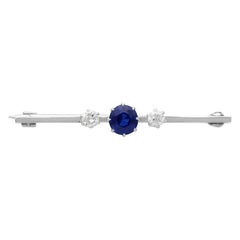 1920s Antique Sapphire and Diamond Platinum Bar Brooch