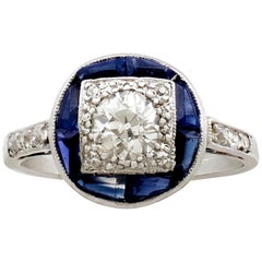 1920s Antique Sapphire and Diamond White Gold Ring