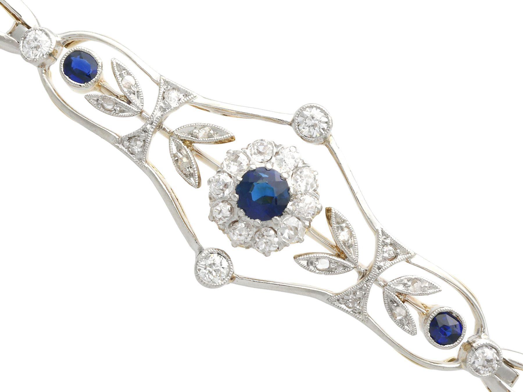 1920s Antique Sapphire and Diamond Yellow Gold Bracelet In Excellent Condition For Sale In Jesmond, Newcastle Upon Tyne