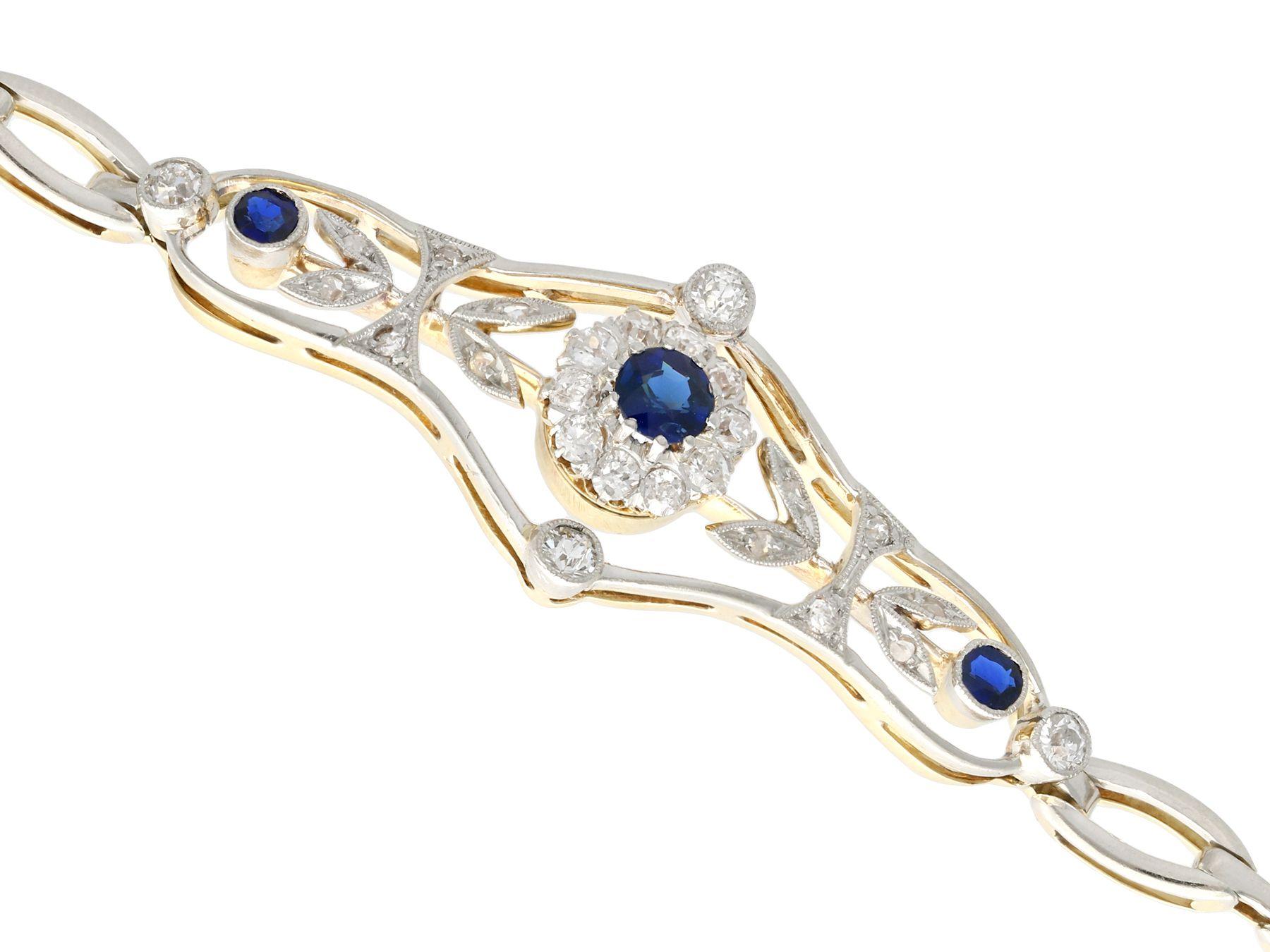 Women's or Men's 1920s Antique Sapphire and Diamond Yellow Gold Bracelet For Sale