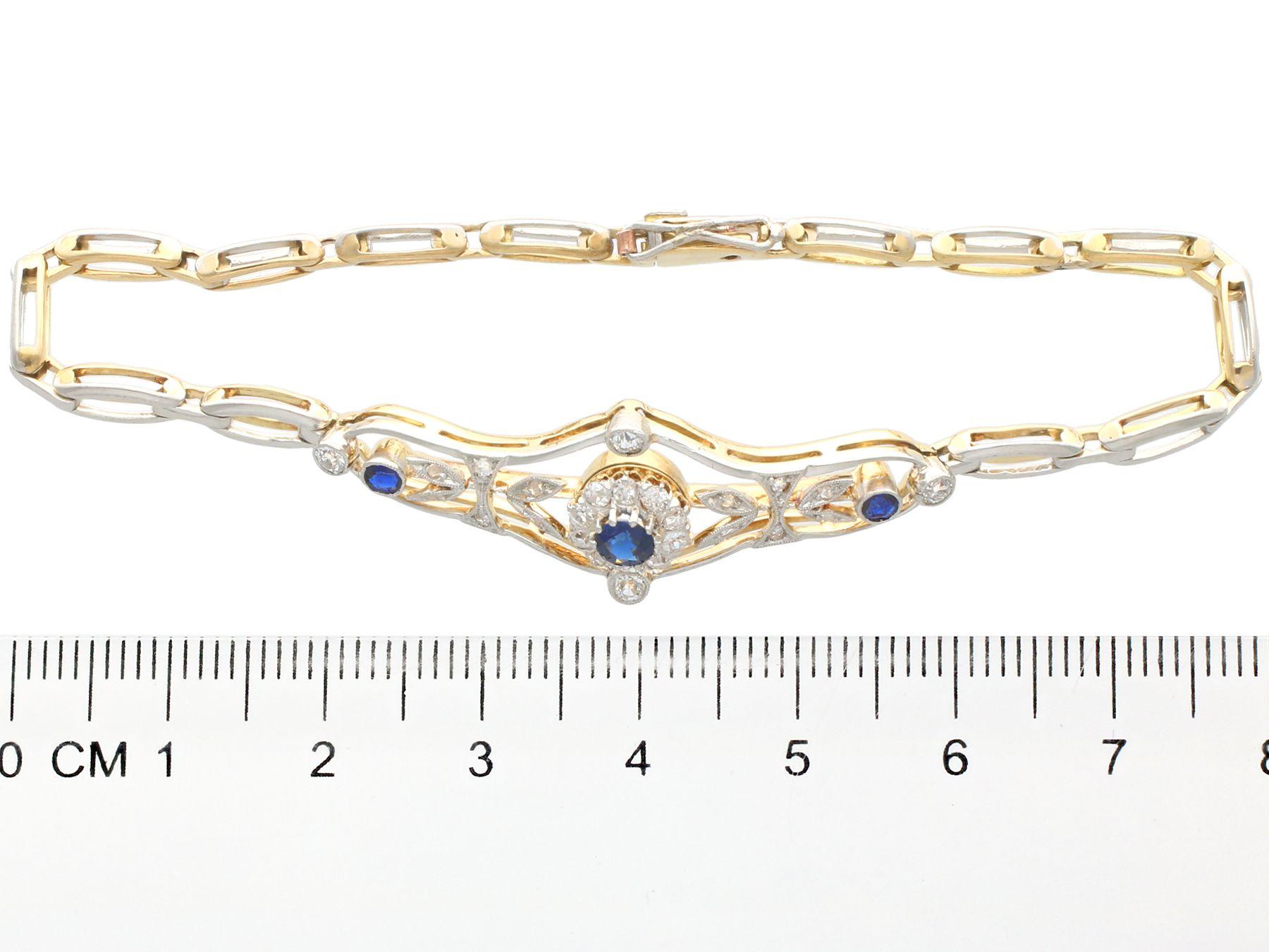 1920s Antique Sapphire and Diamond Yellow Gold Bracelet For Sale 2