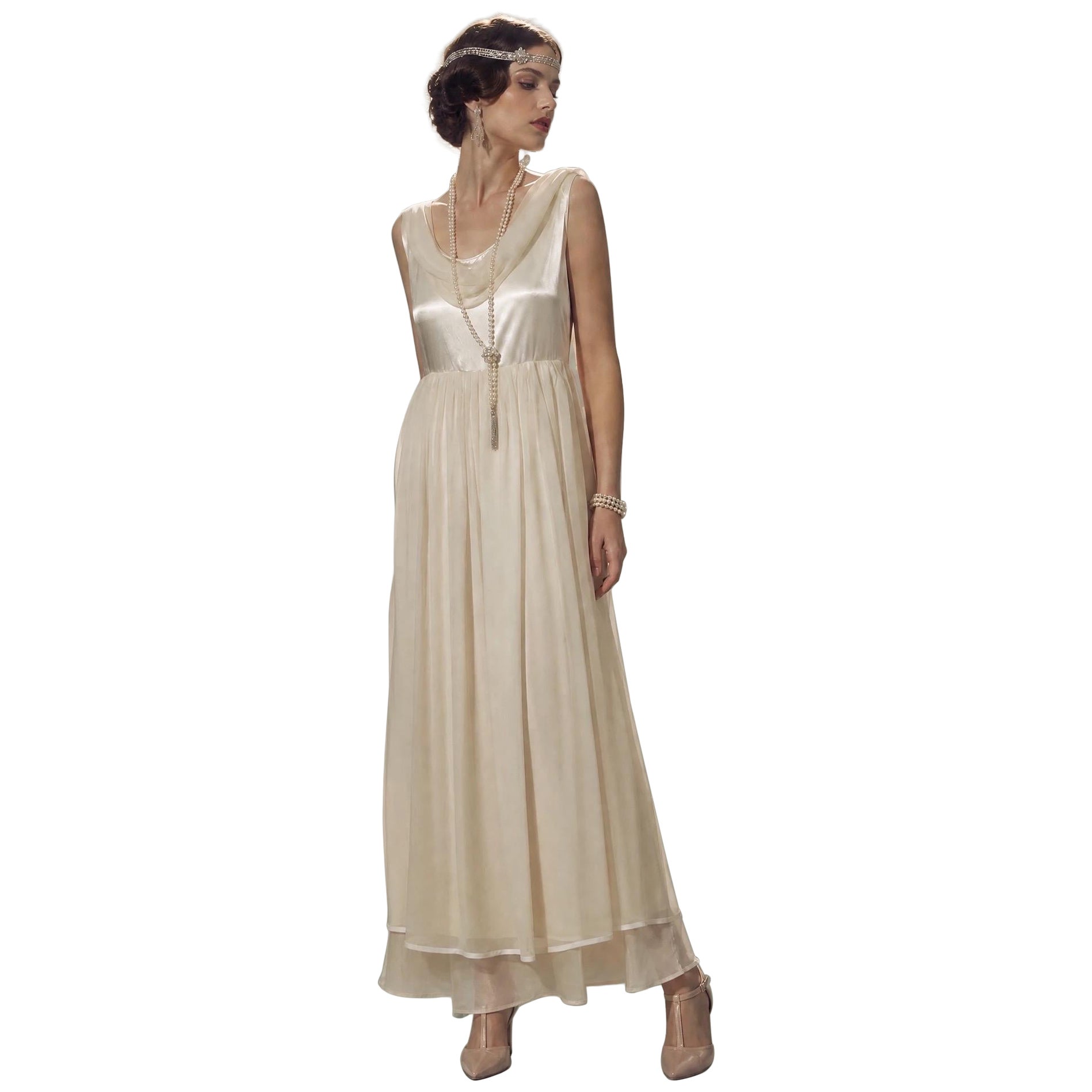 1920's antique silk bridal gown -silk chiffon draping Recouture - one of a kind