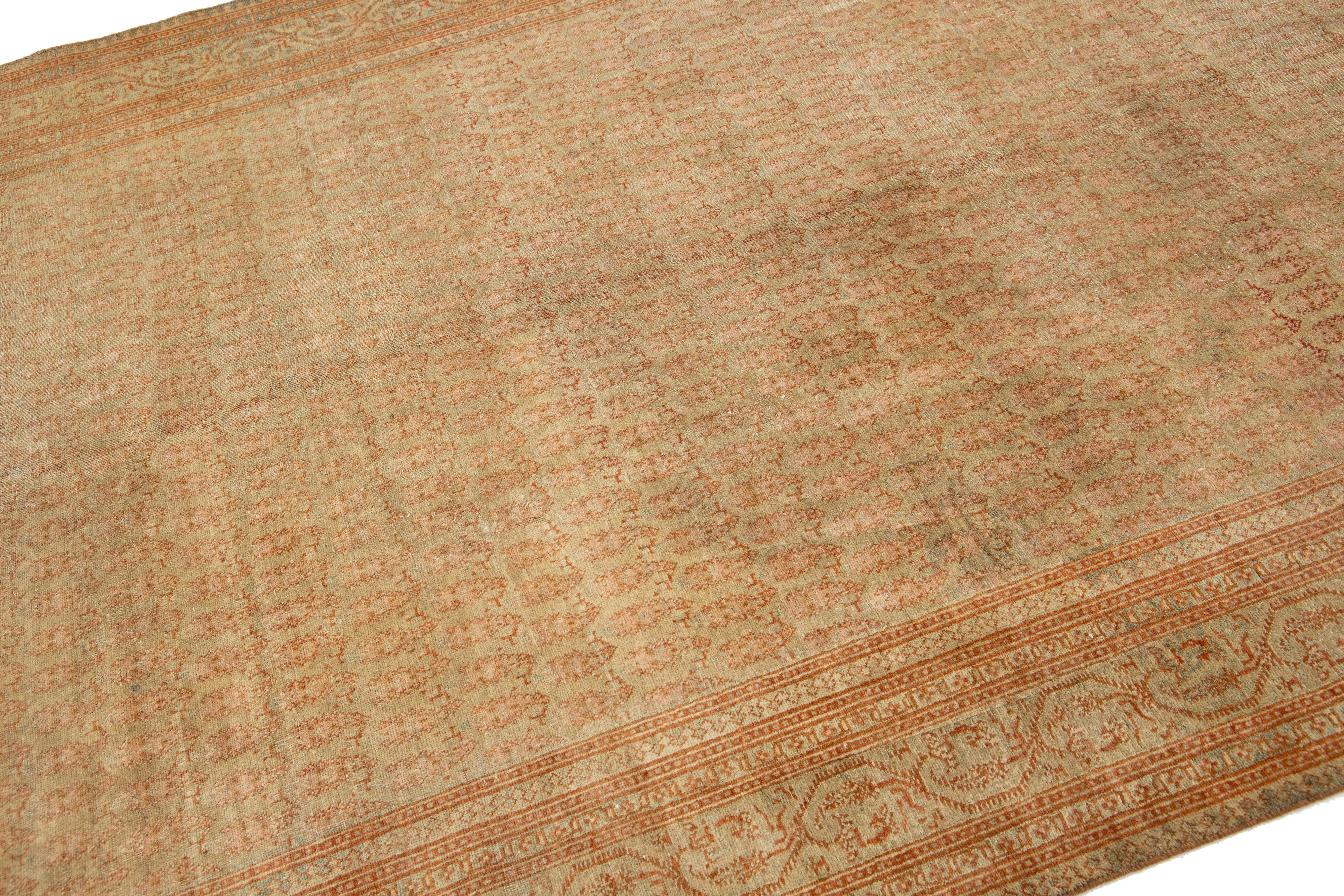 Persian 1920s Antique Sivas Gallery Wool rug In Beige Tan Color With Allover Pattern For Sale