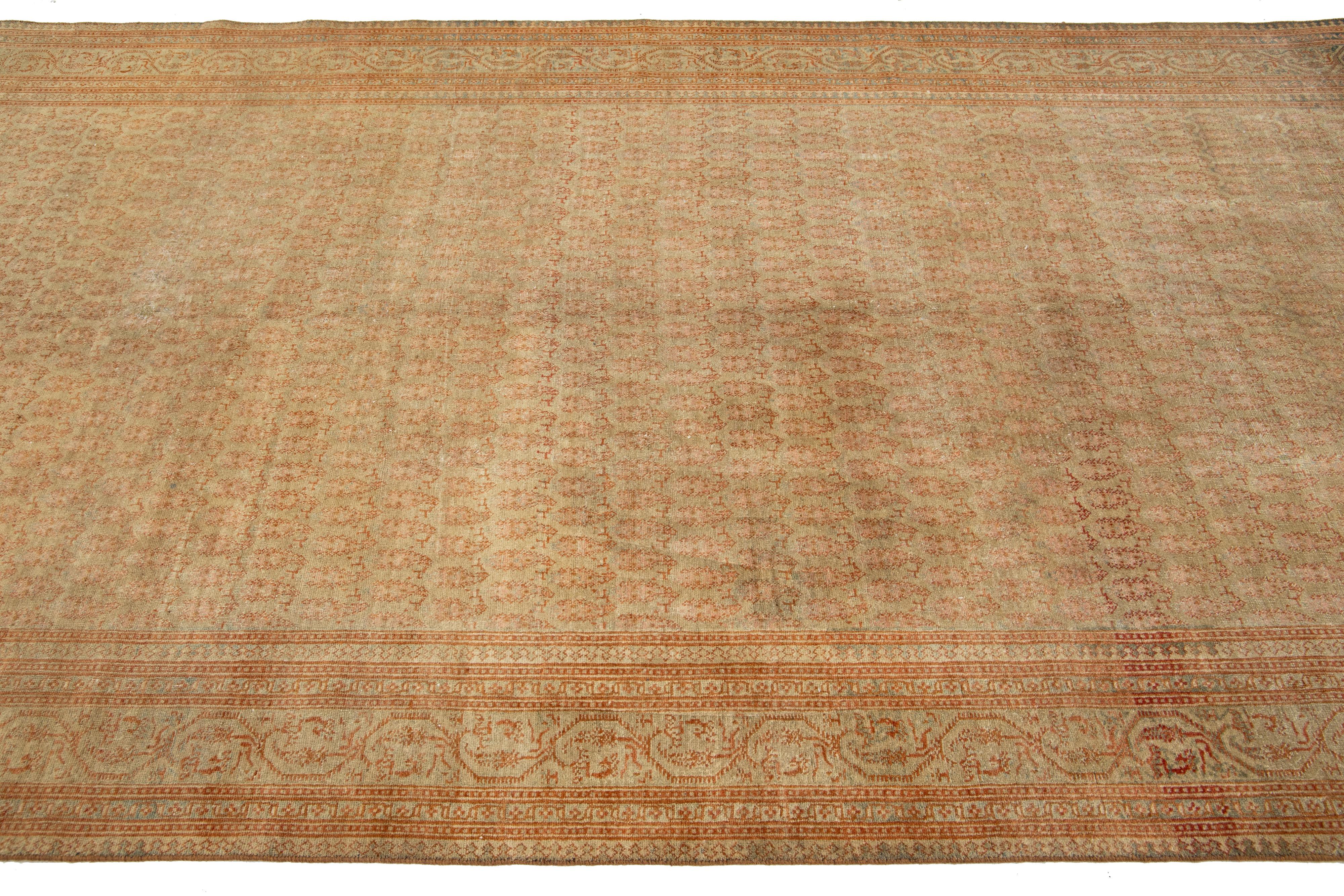 1920s Antique Sivas Gallery Wool rug In Beige Tan Color With Allover Pattern In Good Condition For Sale In Norwalk, CT