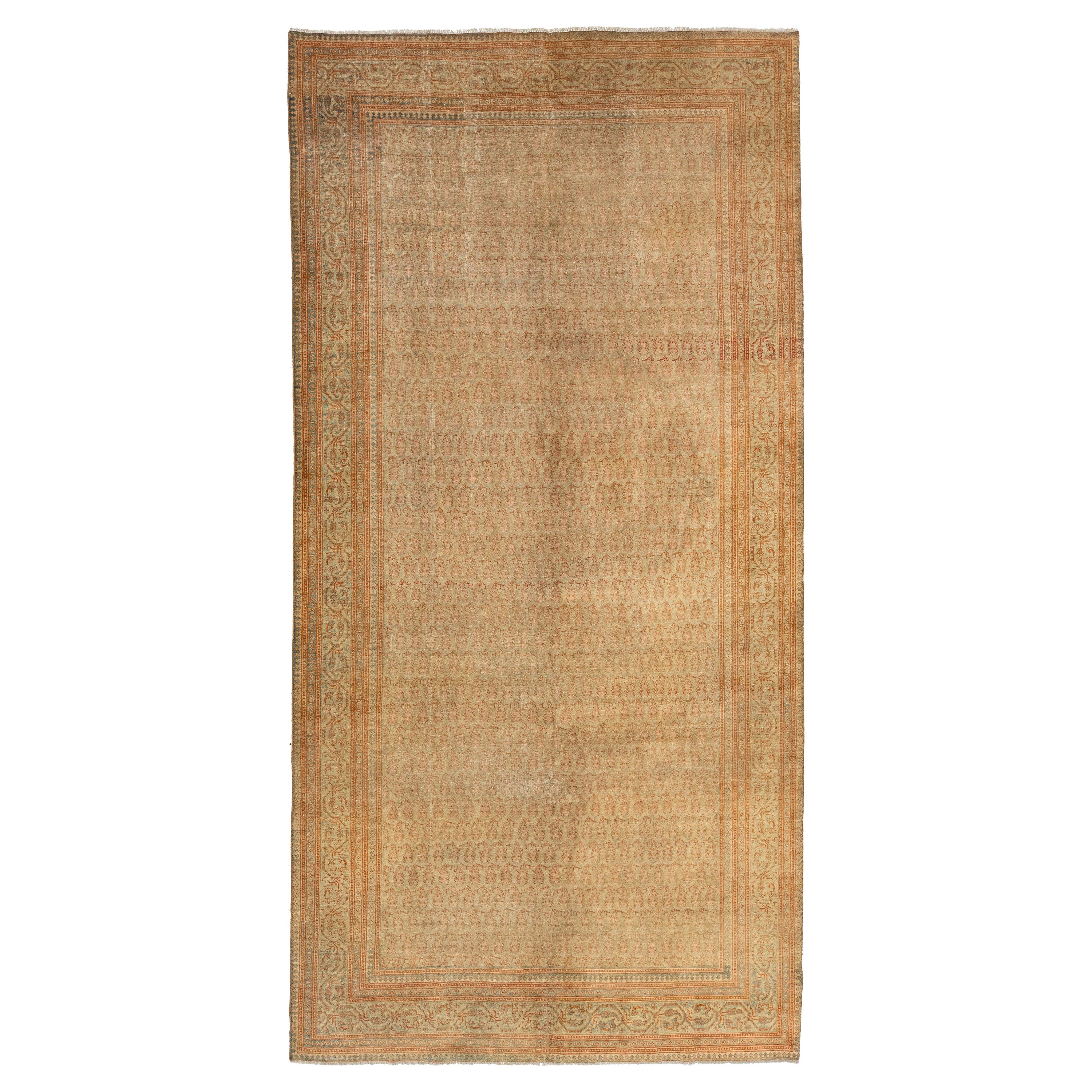 Tappeto antico Sivas Gallery in lana anni '20, colore beige e tan, con motivo a trifoglio