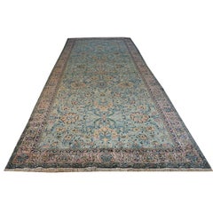 1920s Antique Sky Blue Floral Persian Formal Indian Shahrestan Runner Carpet Rug
