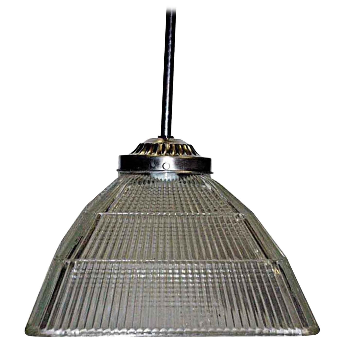 1920s Antique Square Holophane Industrial Pendant Light in Nickel or Brass