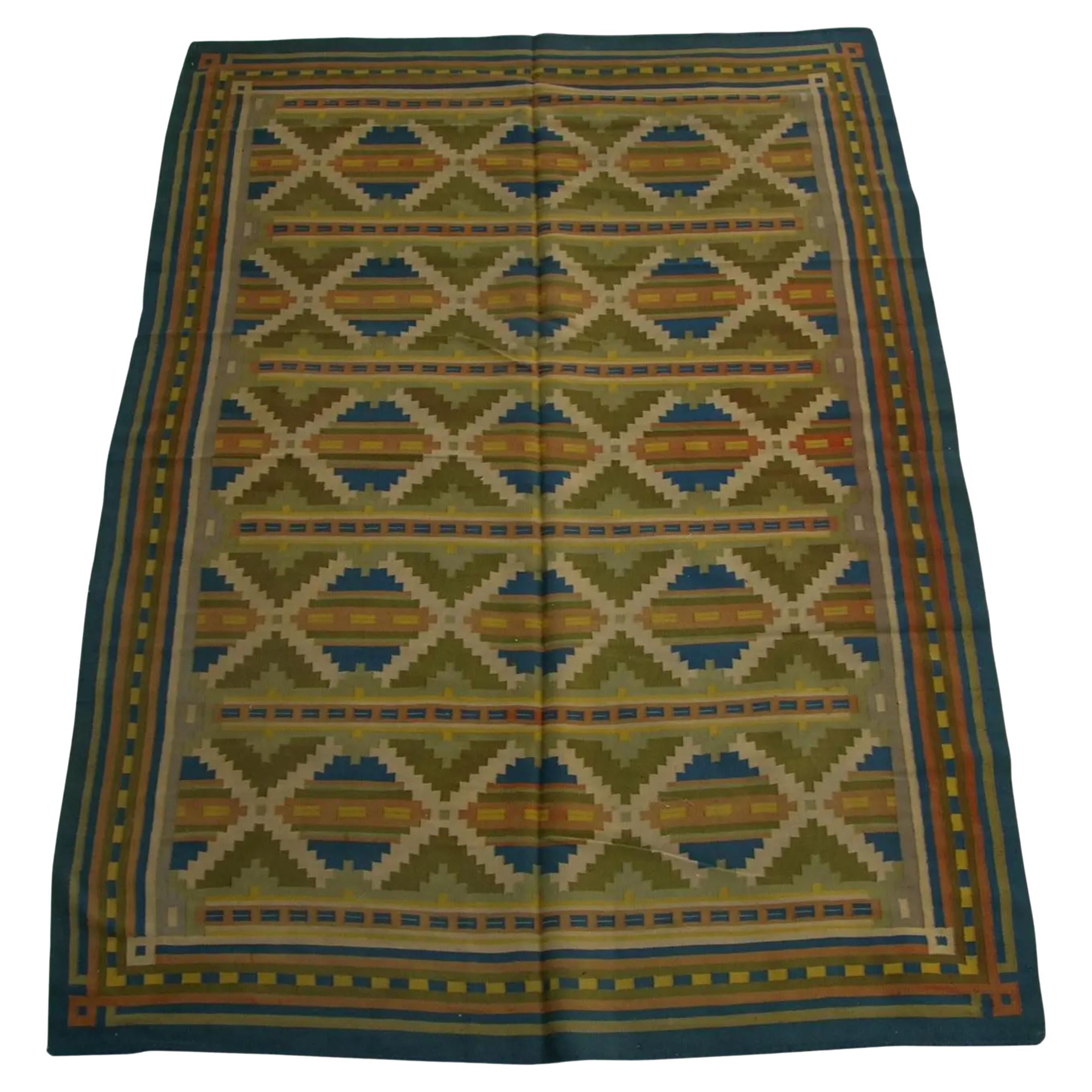 1920’s Antique Swedish Flat Weave Killim Rug-9'6'' X 6'7'' For Sale