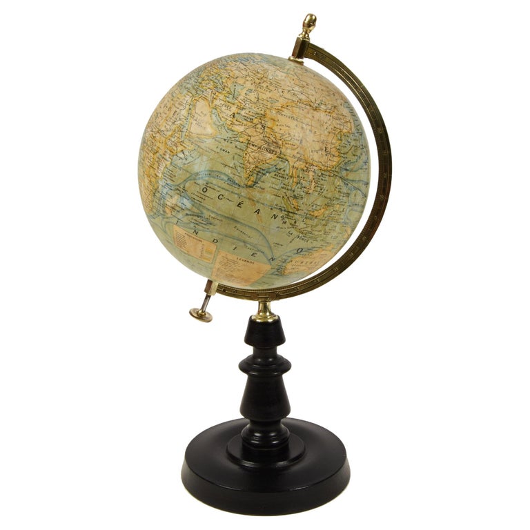 1920s Antique Terrestrial Globe Edited by J. Forest Paris Papier Maché