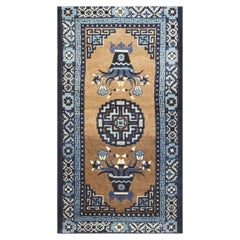 1920s Antique Traditional Brown Medallion Vase Knotted Wool Chinese Art Deco Rug