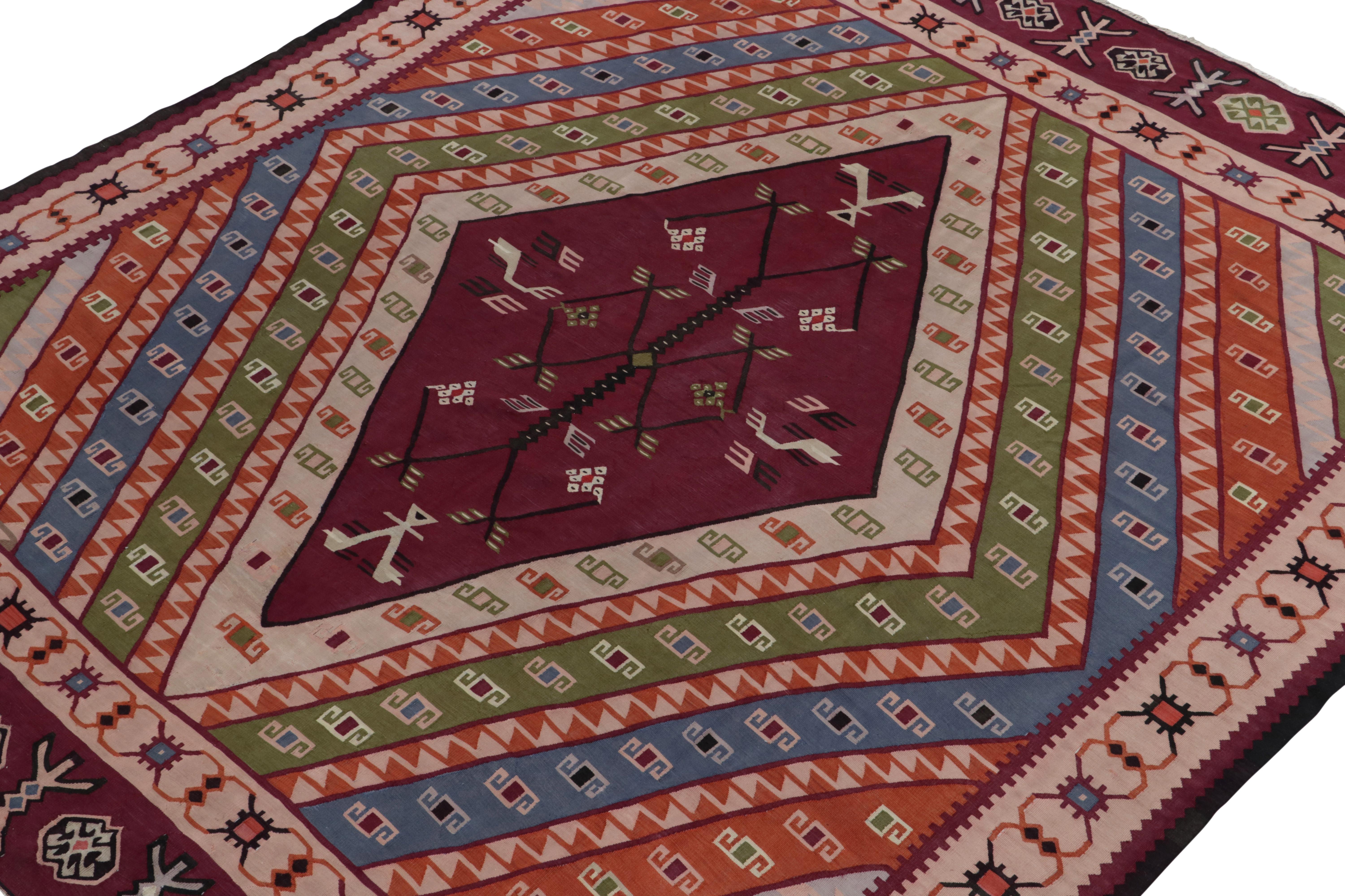 Turkish 1920s Antique Tribal Kilim in Rare with Vibrant Geometric Pattern by Rug & Kilim For Sale