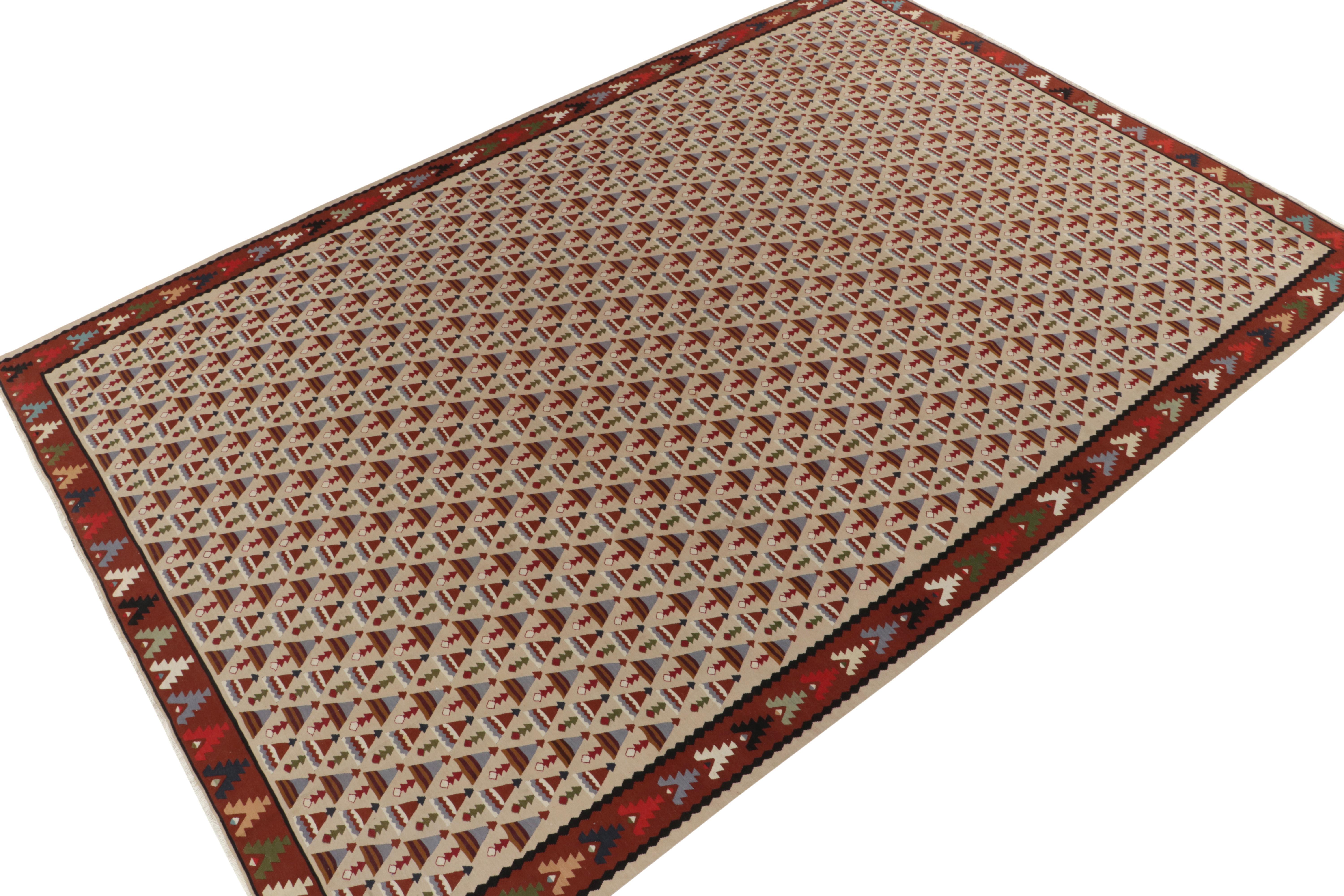 Turkish 1920s Antique Tribal in Red, Blue and Greige Geometric Pattern by Rug & Kilim For Sale